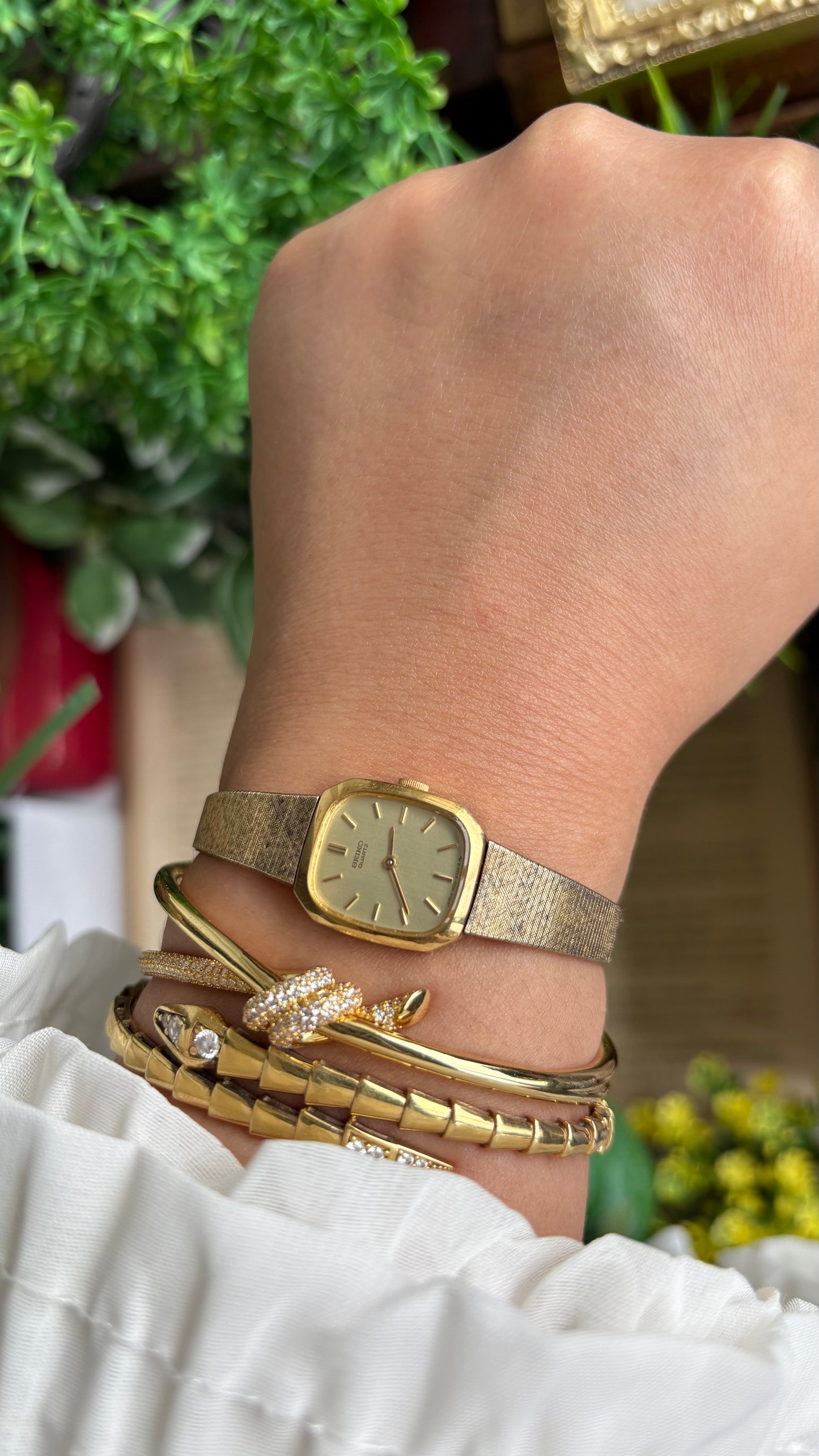 Vintage Seiko Mini Tank Watch in Gold Tone