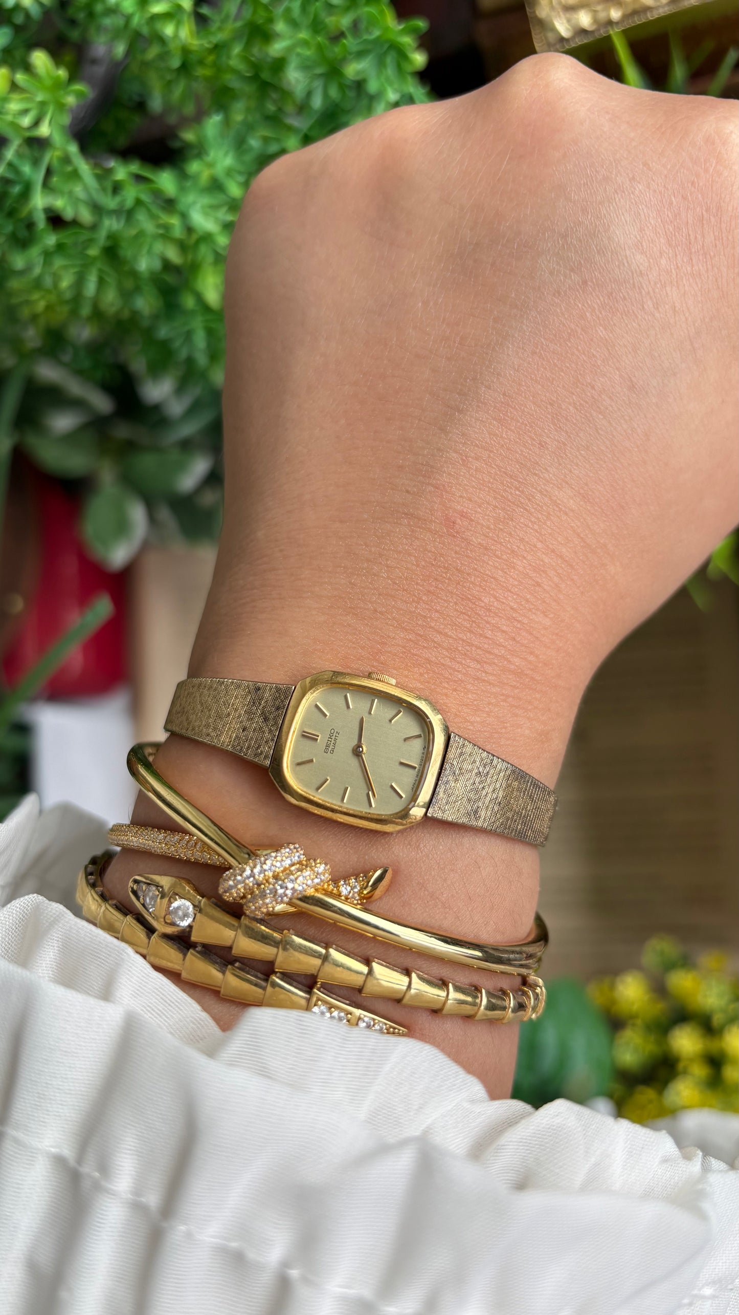 Vintage Seiko Mini Tank Watch in Gold Tone