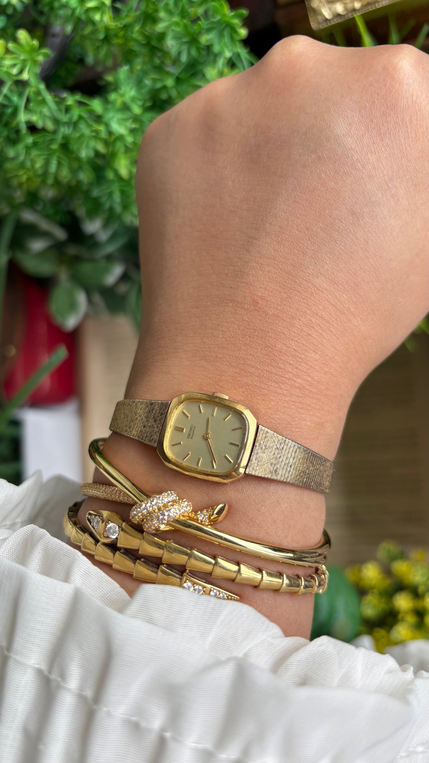 Vintage Seiko Mini Tank Watch in Gold Tone