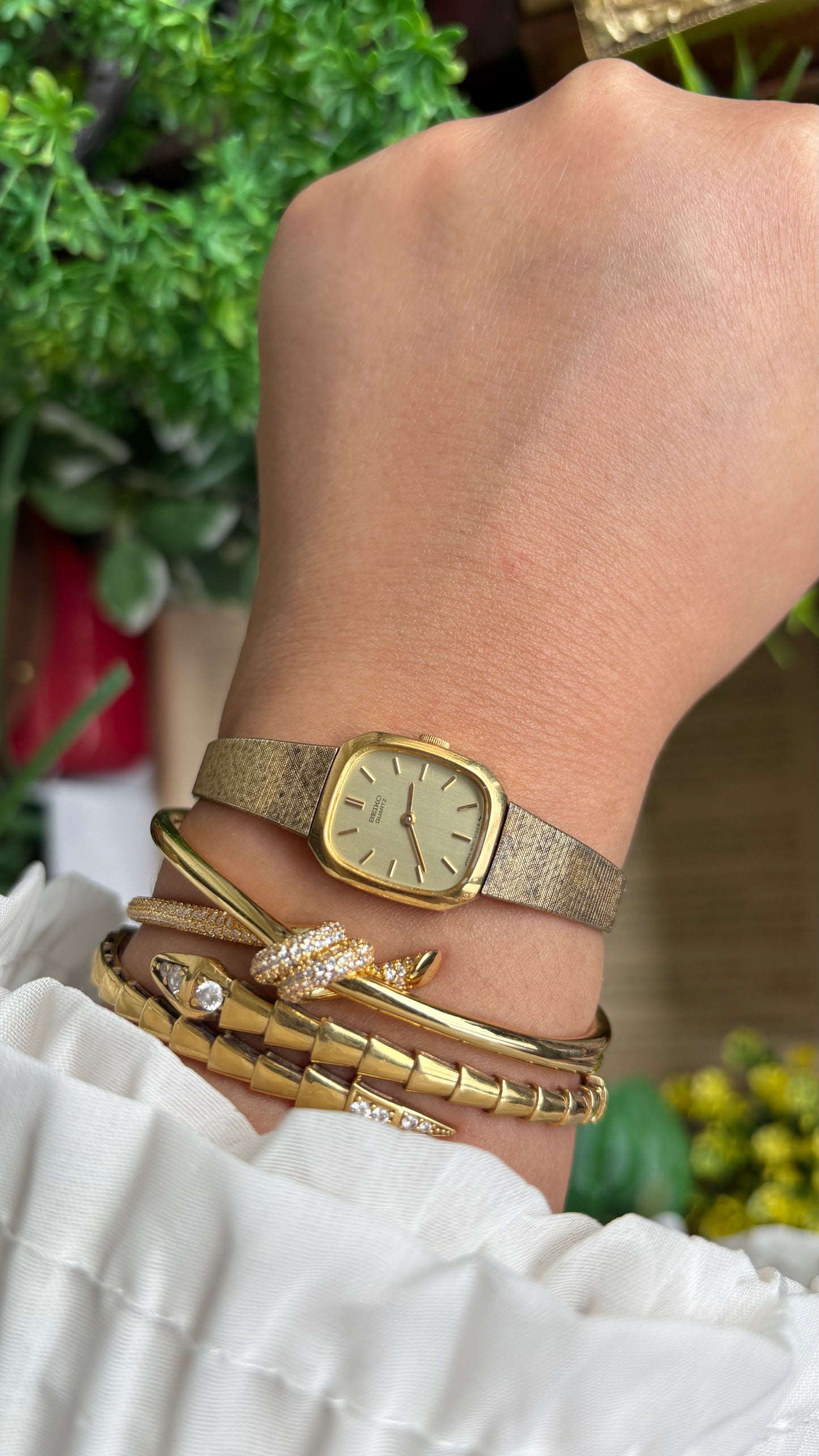 Vintage Seiko Mini Tank Watch in Gold Tone