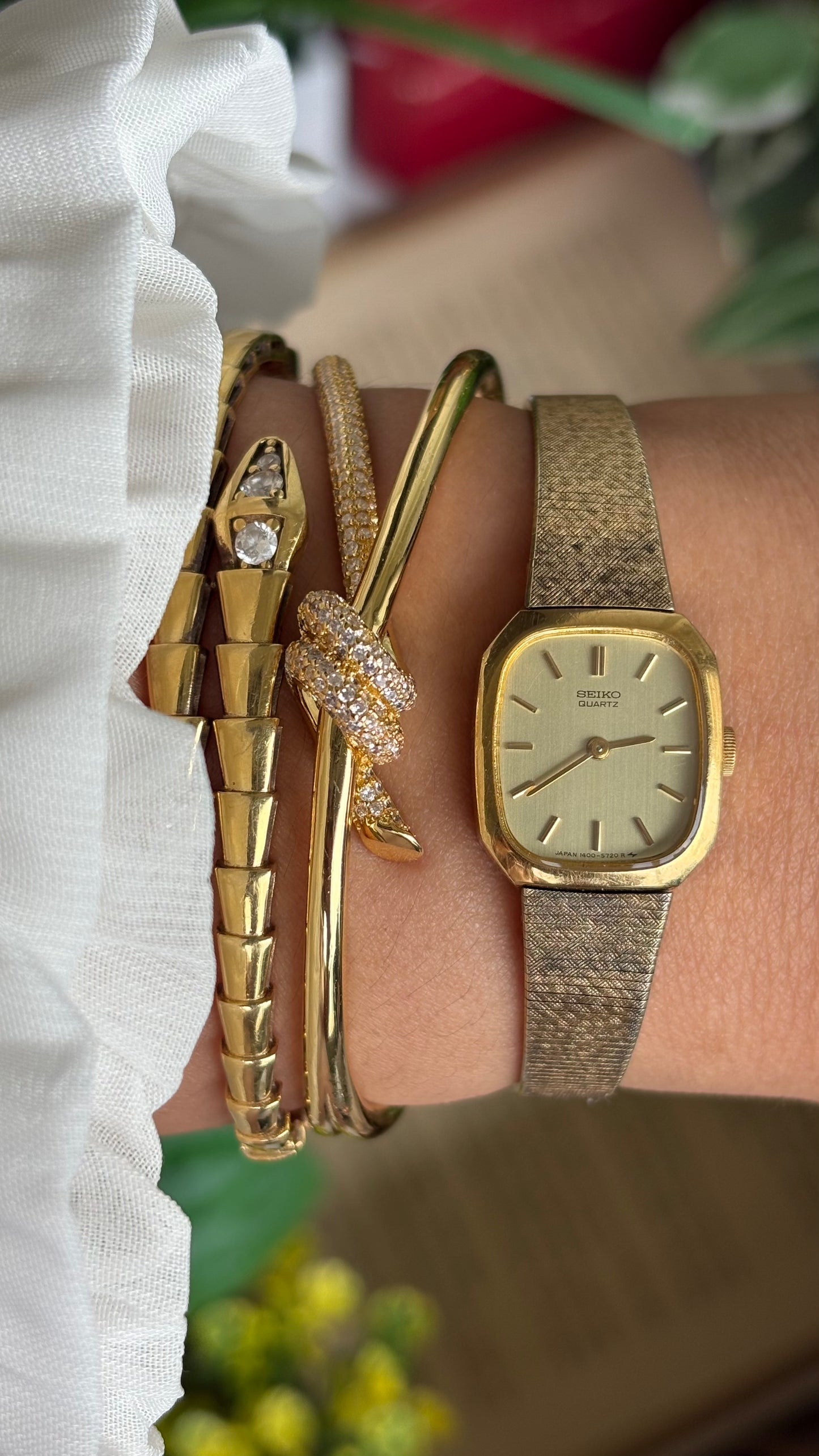 Vintage Seiko Mini Tank Watch in Gold Tone