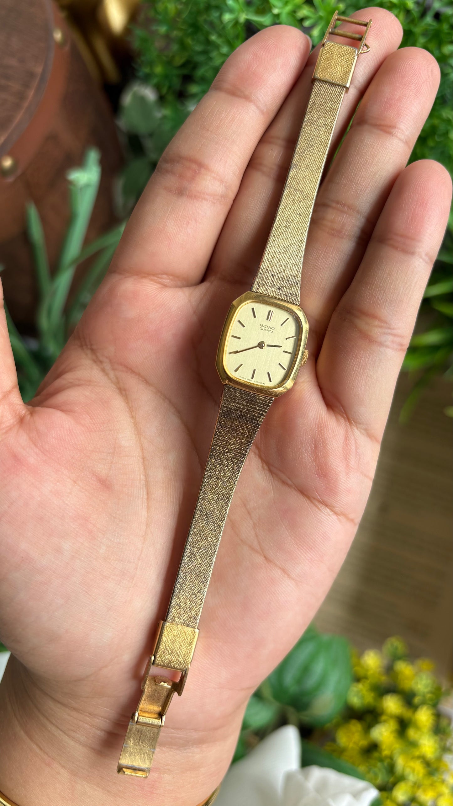 Vintage Seiko Mini Tank Watch in Gold Tone