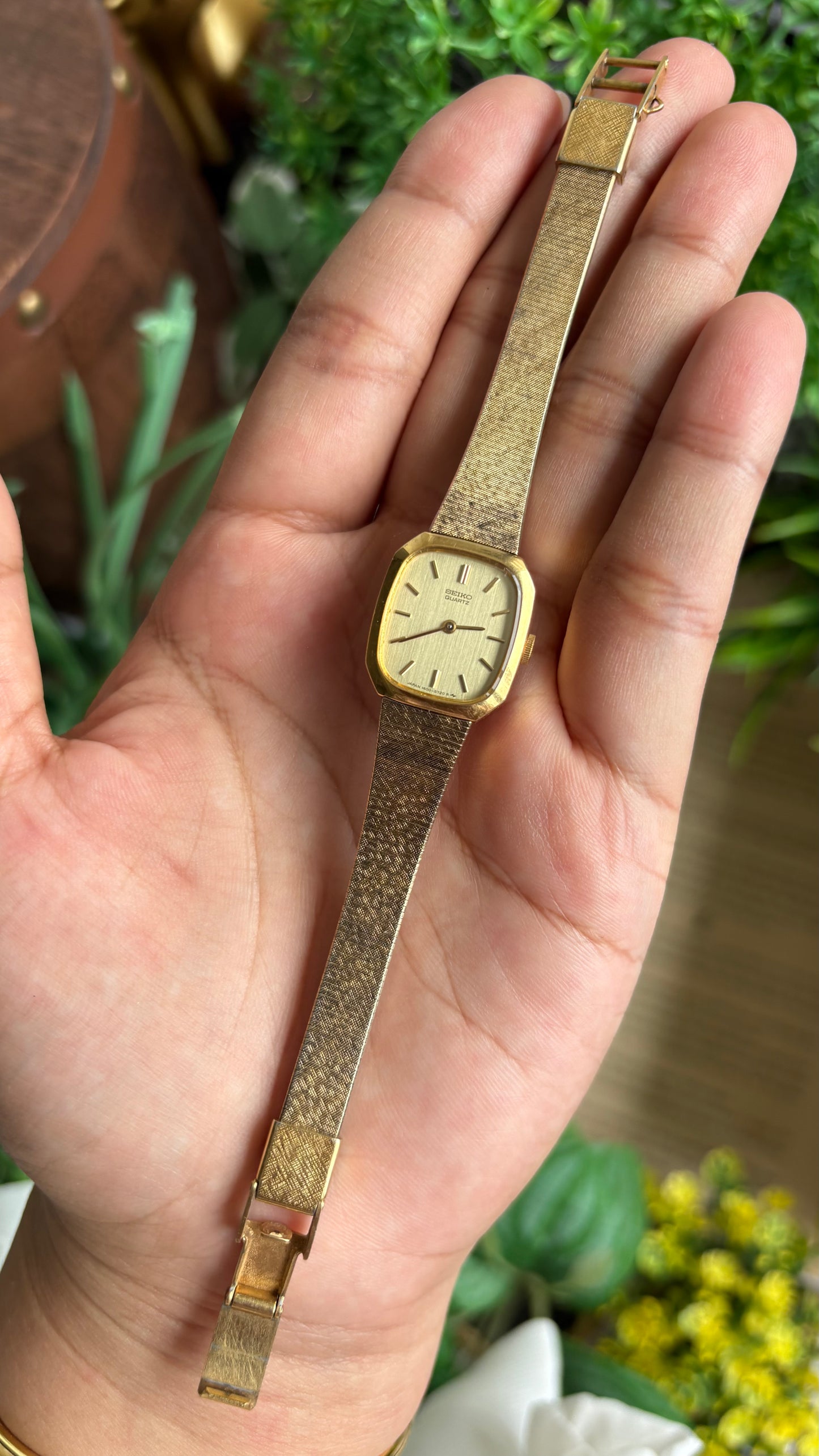 Vintage Seiko Mini Tank Watch in Gold Tone