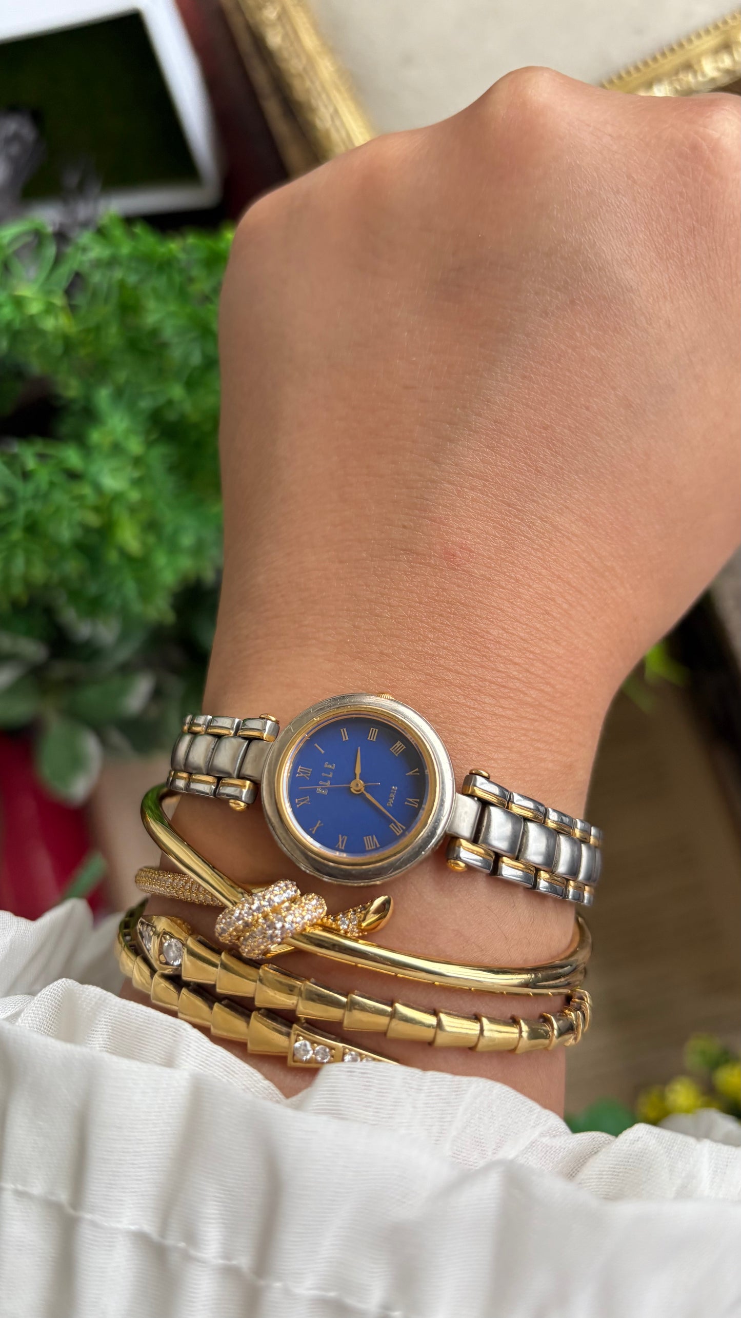 Vintage Elle Paris Watch in Two-Tone Blue Dial