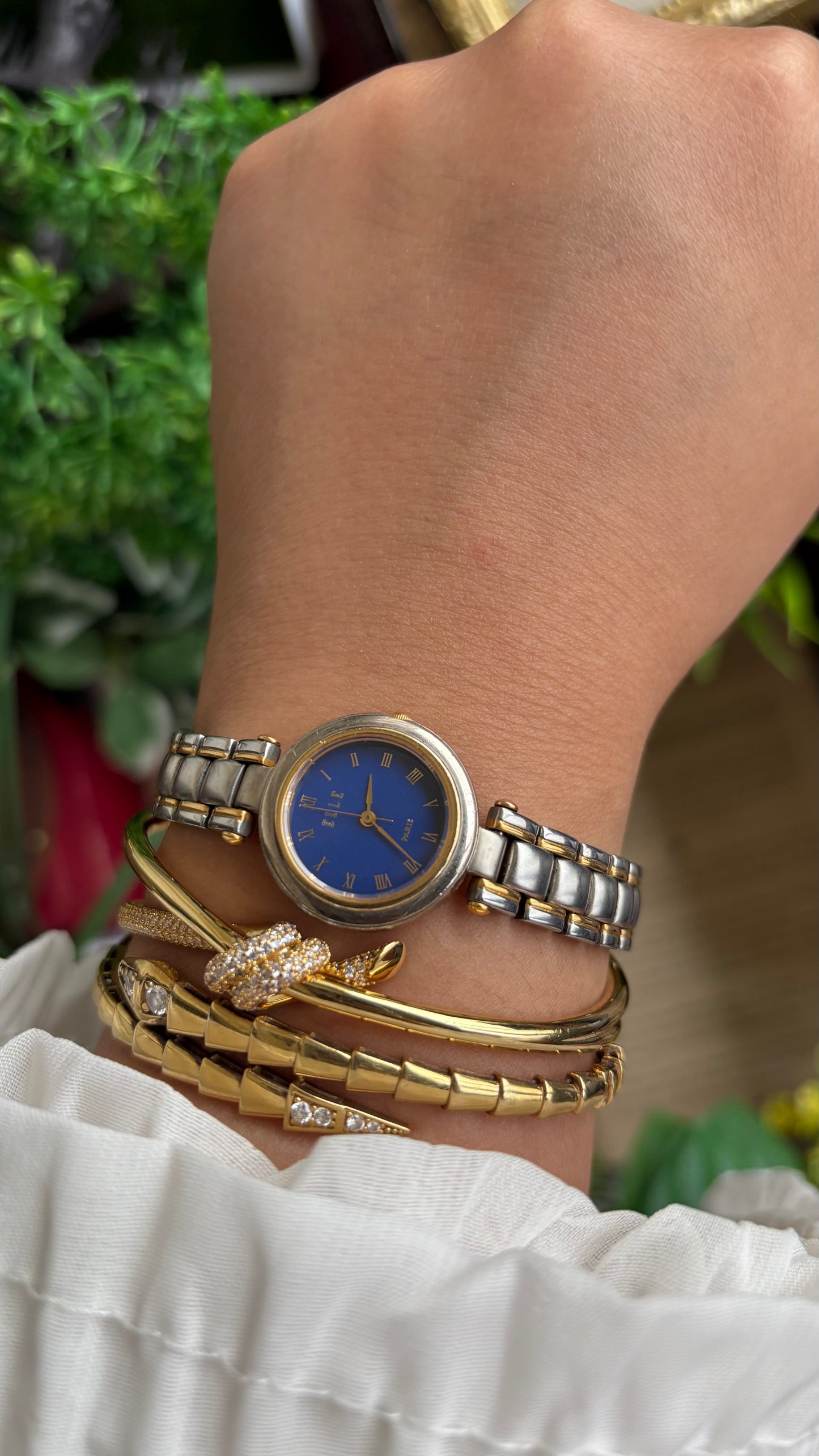 Vintage Elle Paris Watch in Two-Tone Blue Dial