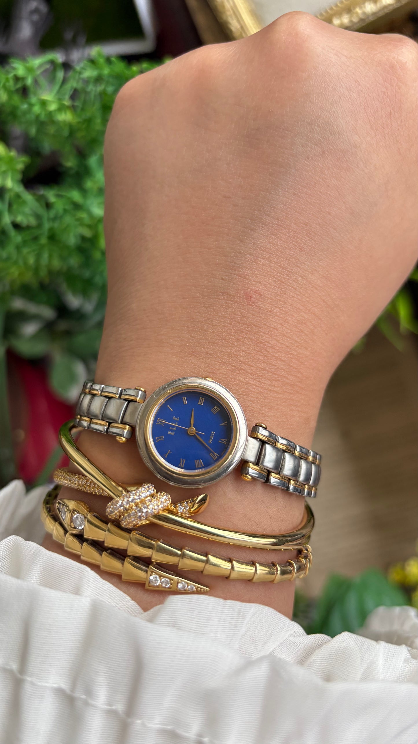 Vintage Elle Paris Watch in Two-Tone Blue Dial