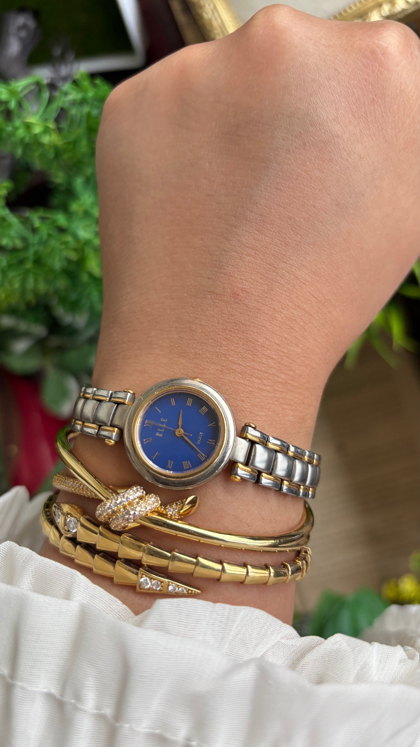 Vintage Elle Paris Watch in Two-Tone Blue Dial