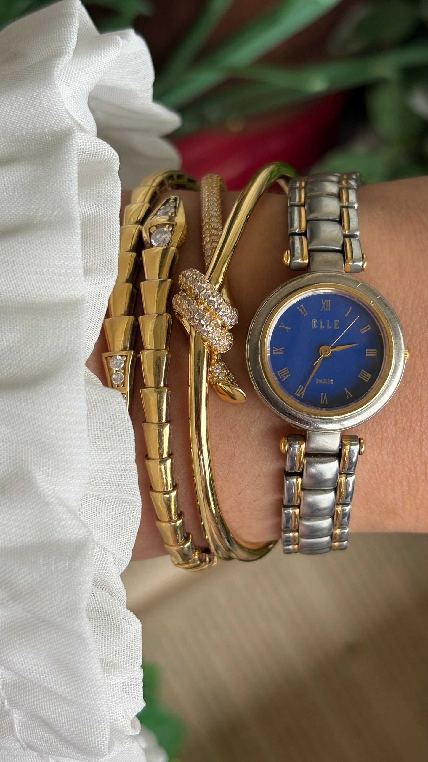 Vintage Elle Paris Watch in Two-Tone Blue Dial