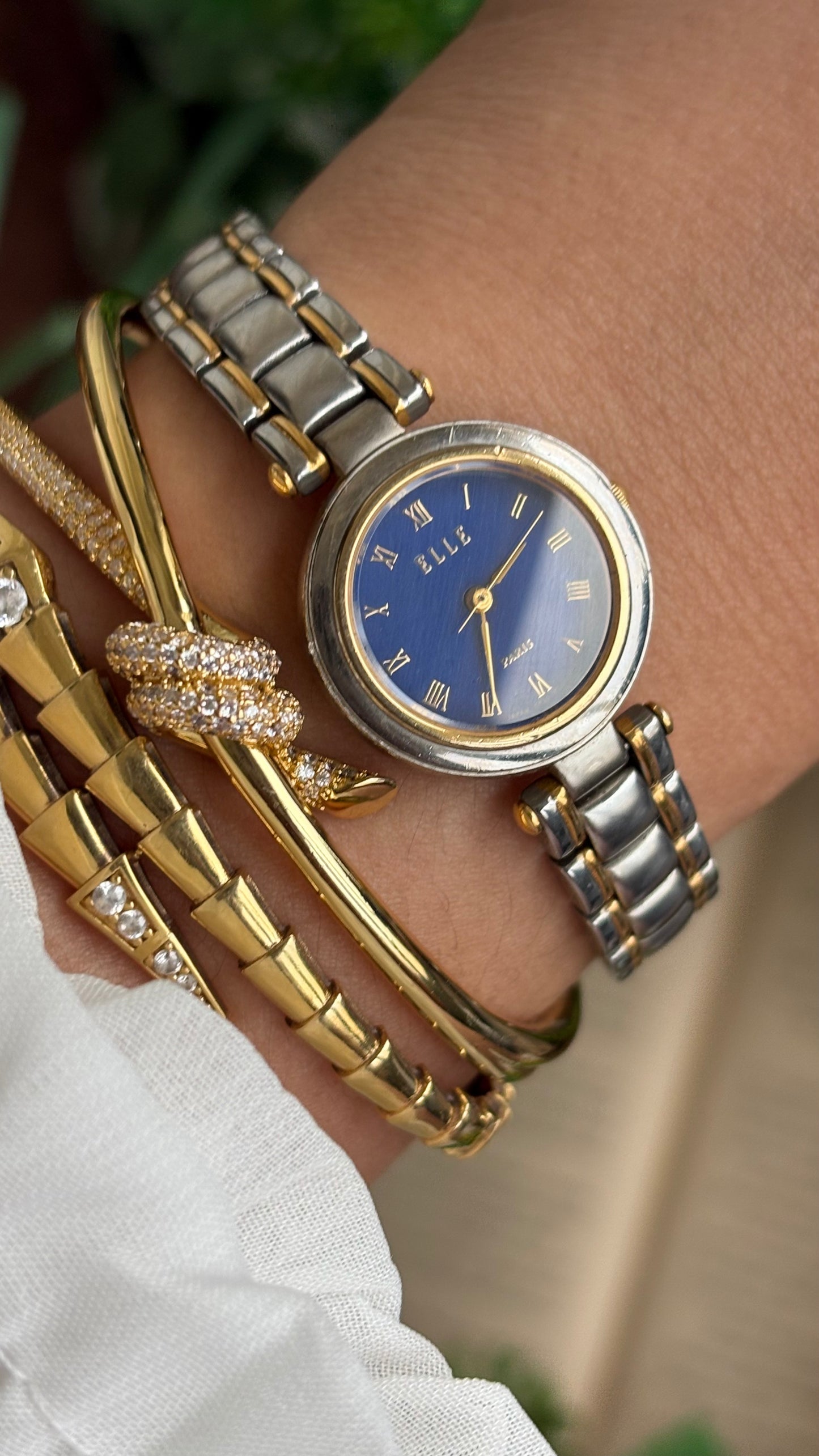 Vintage Elle Paris Watch in Two-Tone Blue Dial