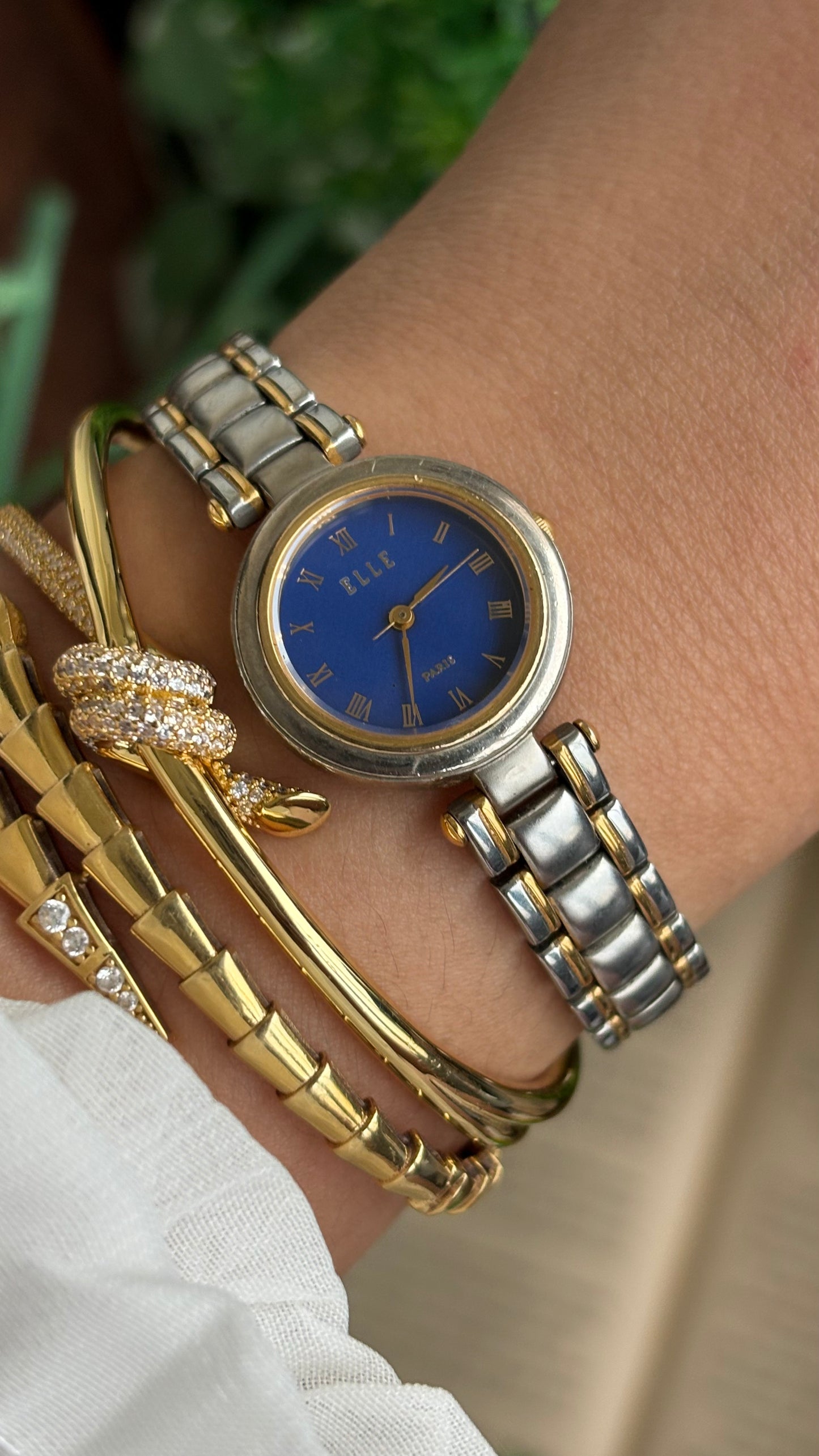 Vintage Elle Paris Watch in Two-Tone Blue Dial