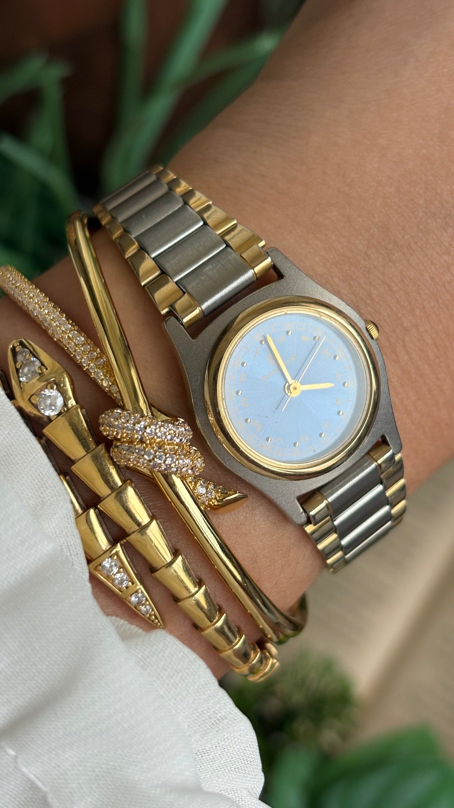 Extremely Rare Vintage Sandoz Watch in Two-Tone Zodiac Sign Calendar Blue Dial