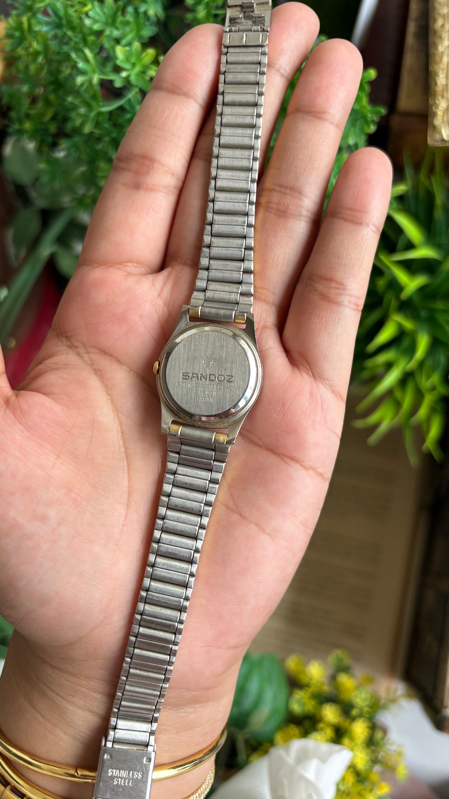Extremely Rare Vintage Sandoz Watch in Two-Tone Zodiac Sign Calendar Blue Dial