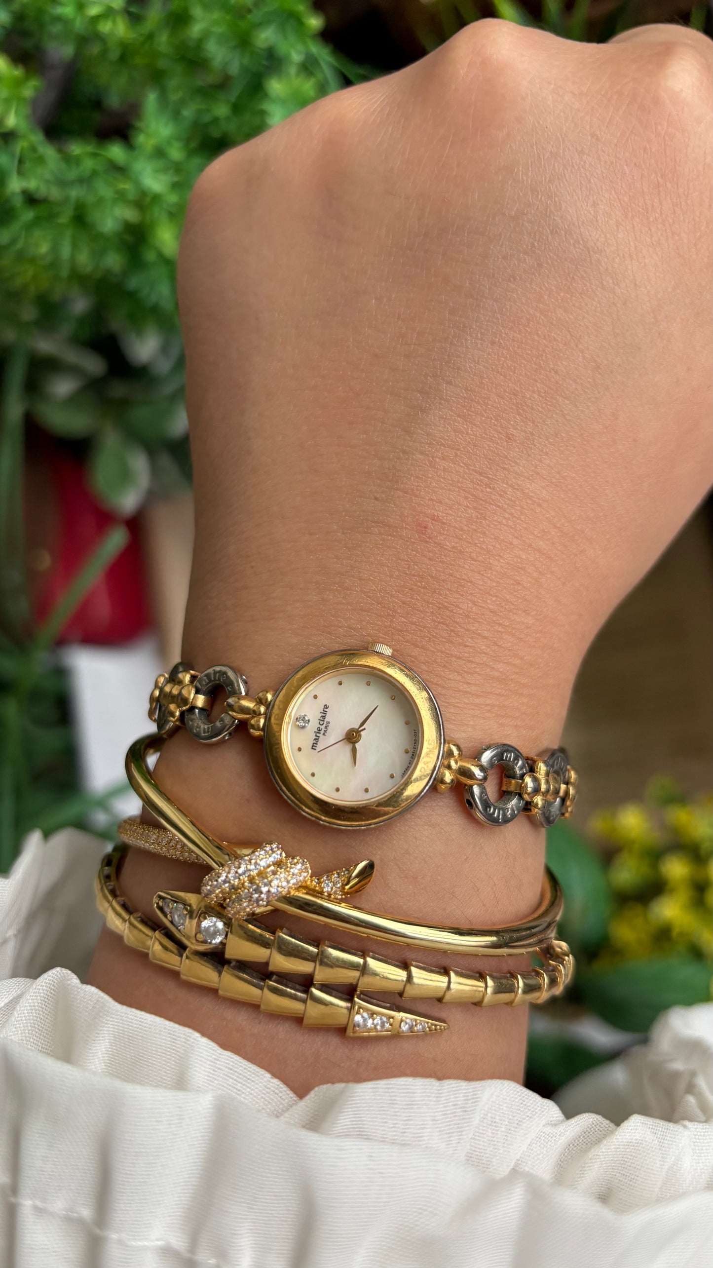 Vintage Marie Claire Flower Straps Watch in Two-Tone Pearl Dial