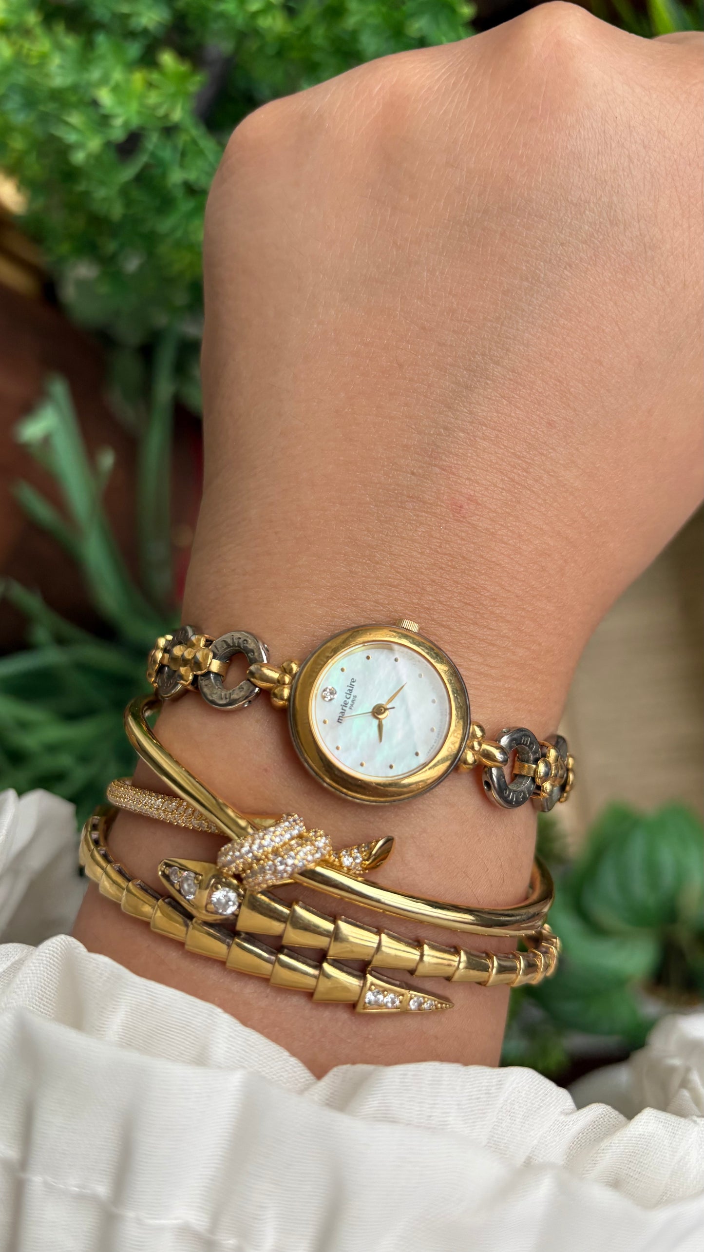 Vintage Marie Claire Flower Straps Watch in Two-Tone Pearl Dial