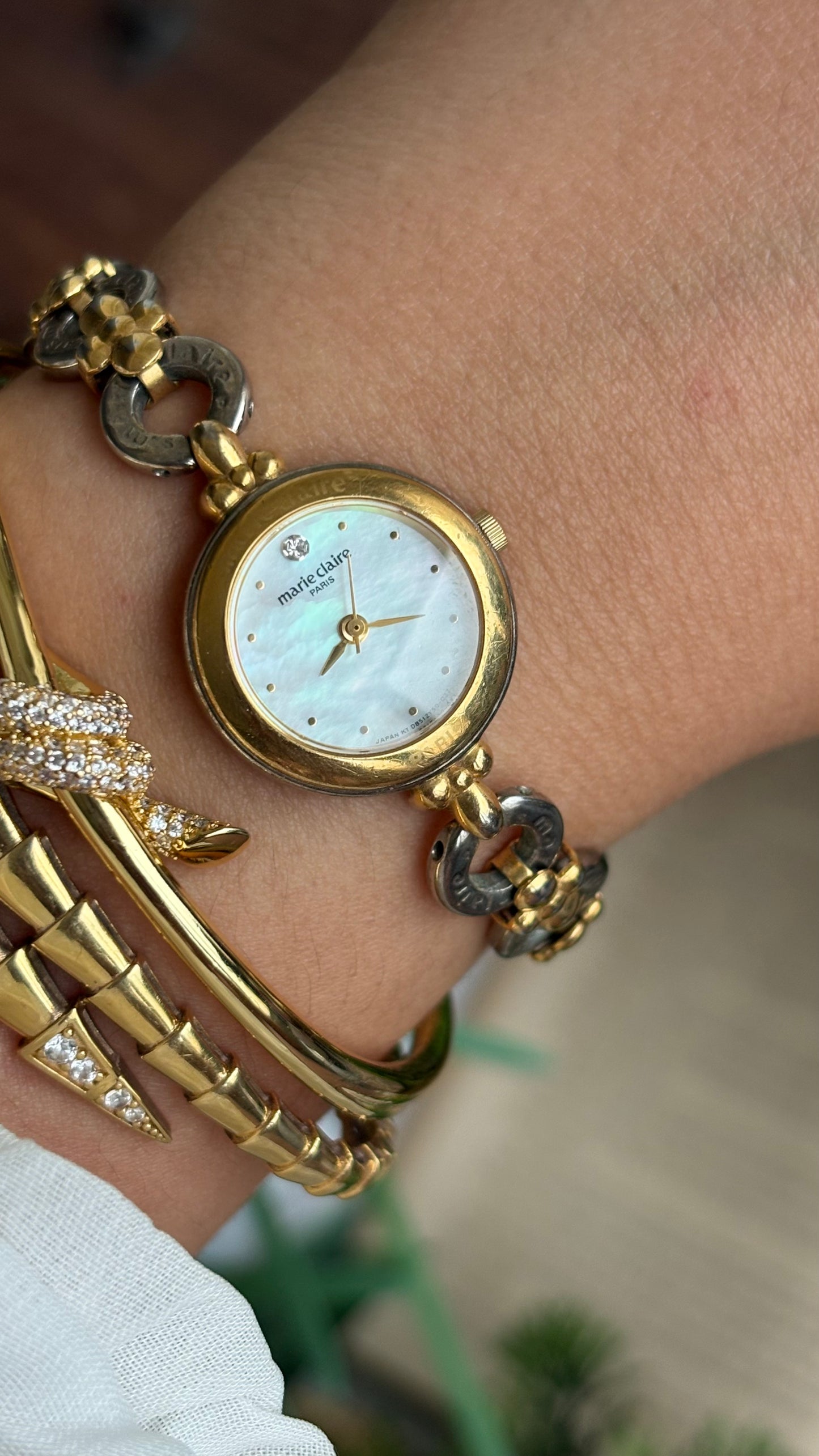 Vintage Marie Claire Flower Straps Watch in Two-Tone Pearl Dial