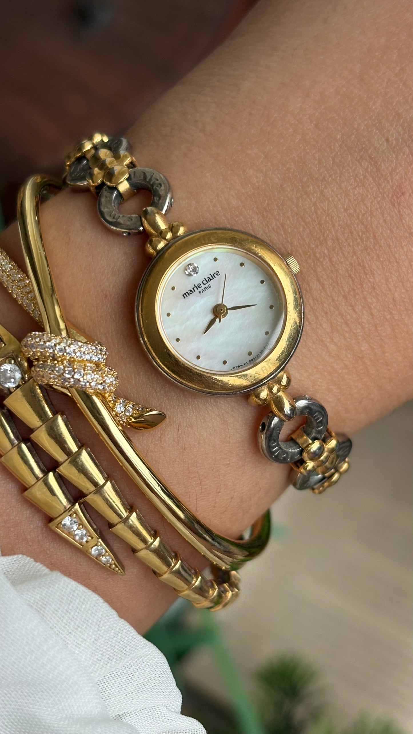 Vintage Marie Claire Flower Straps Watch in Two-Tone Pearl Dial