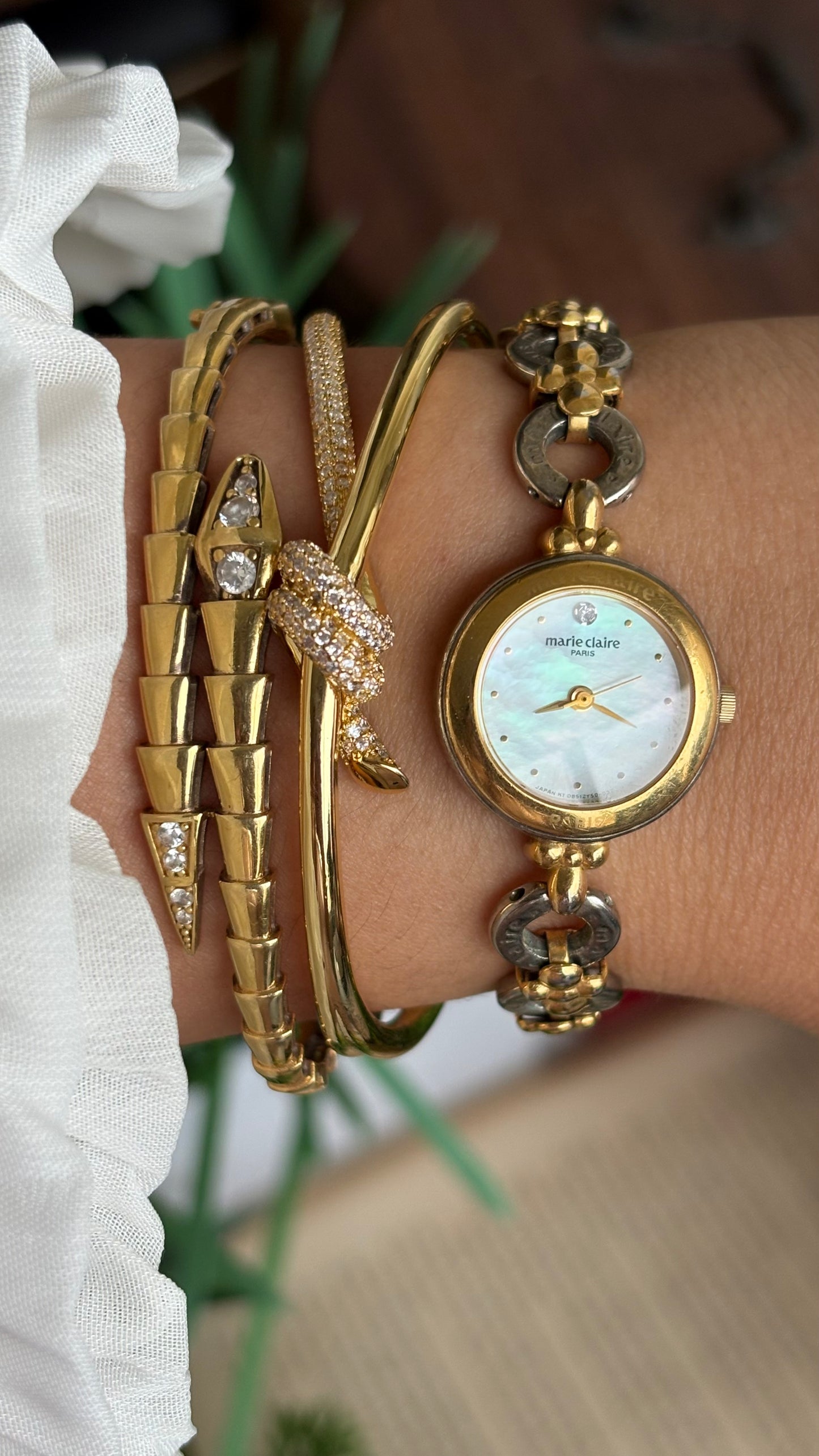 Vintage Marie Claire Flower Straps Watch in Two-Tone Pearl Dial