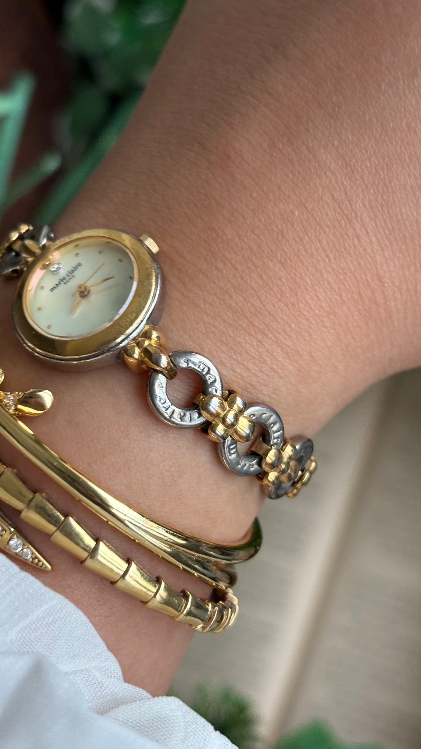 Vintage Marie Claire Flower Straps Watch in Two-Tone Pearl Dial