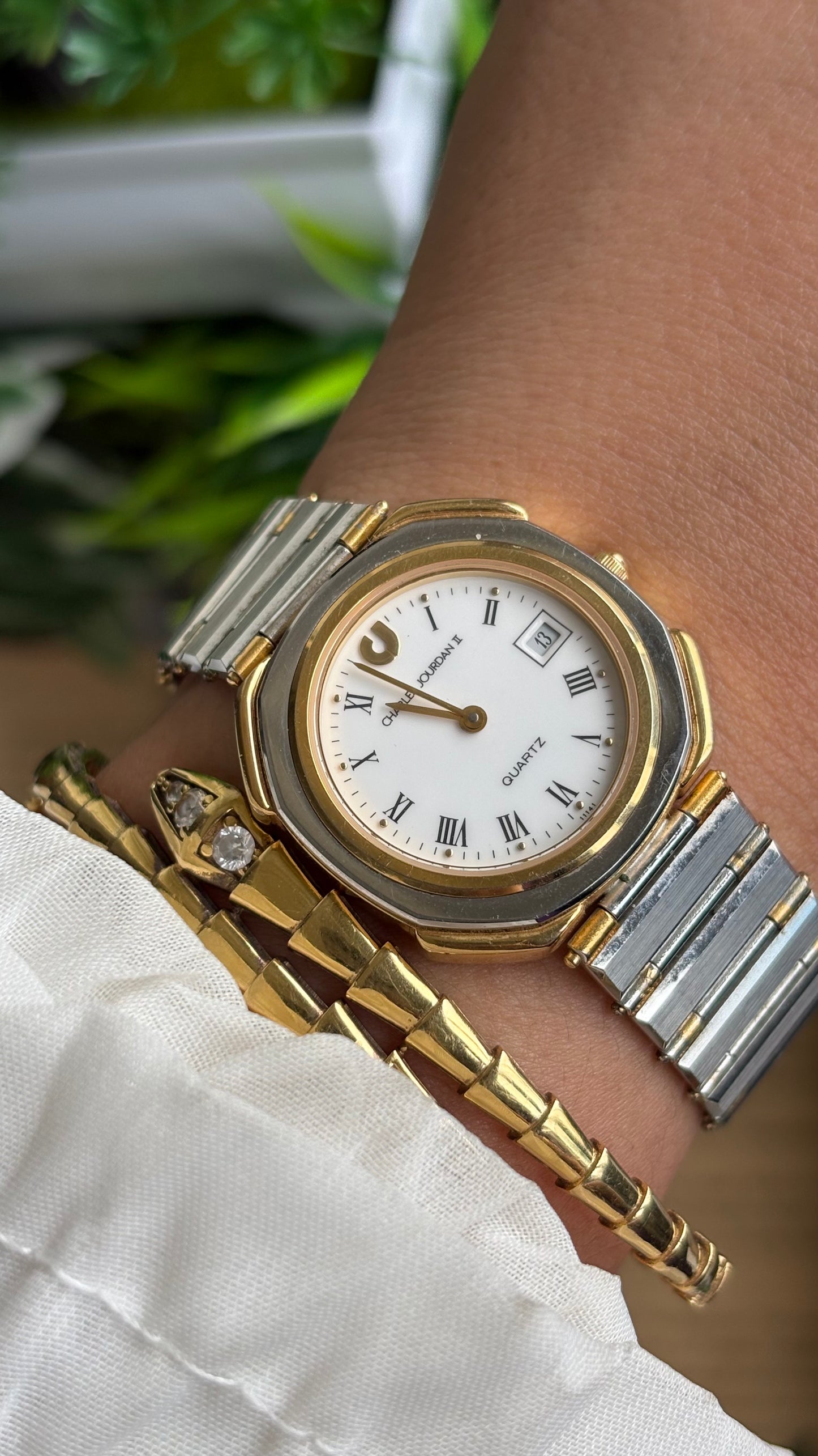 Vintage Charles Jourdan Watch in Two-Tone Roman Dial with Date Window