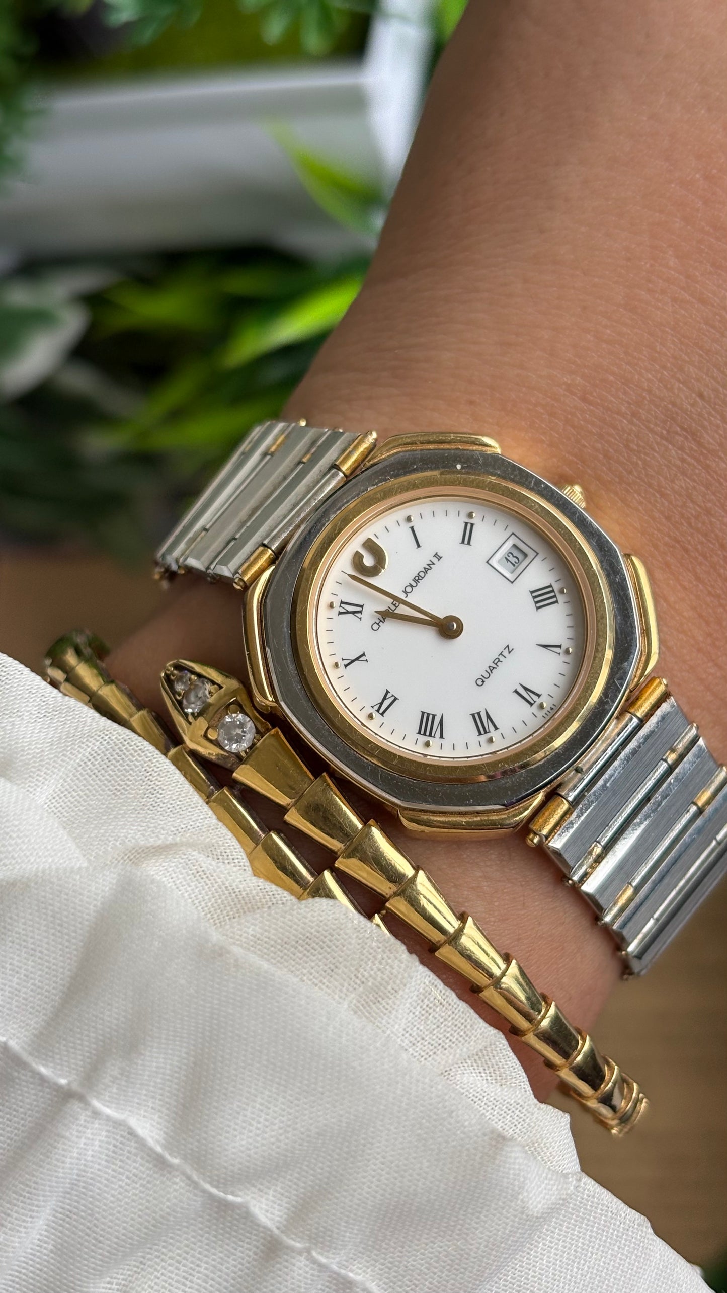 Vintage Charles Jourdan Watch in Two-Tone Roman Dial with Date Window