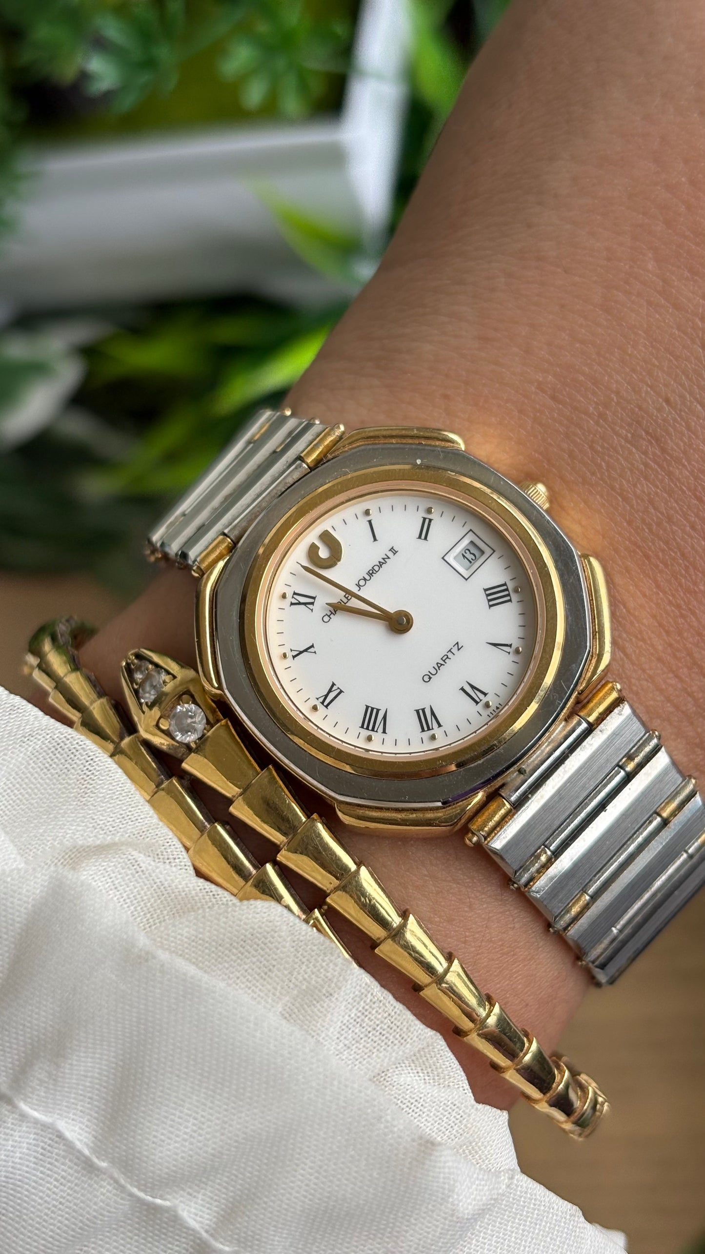 Vintage Charles Jourdan Watch in Two-Tone Roman Dial with Date Window