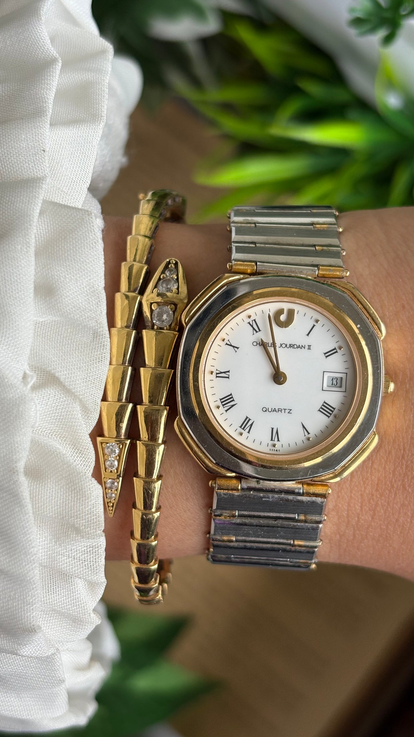 Vintage Charles Jourdan Watch in Two-Tone Roman Dial with Date Window