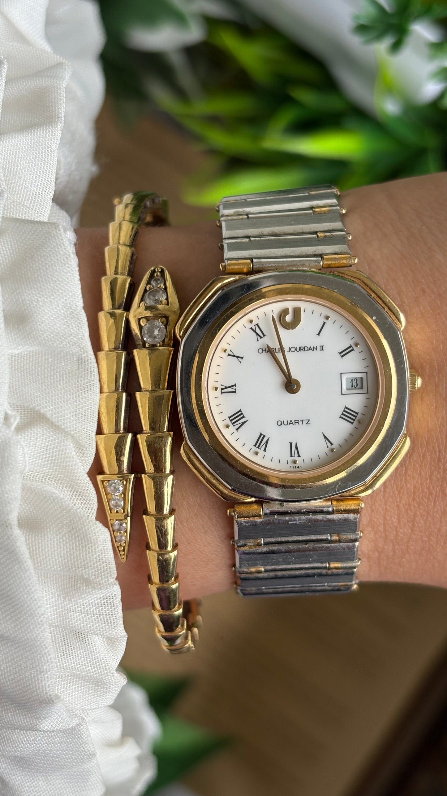 Vintage Charles Jourdan Watch in Two-Tone Roman Dial with Date Window