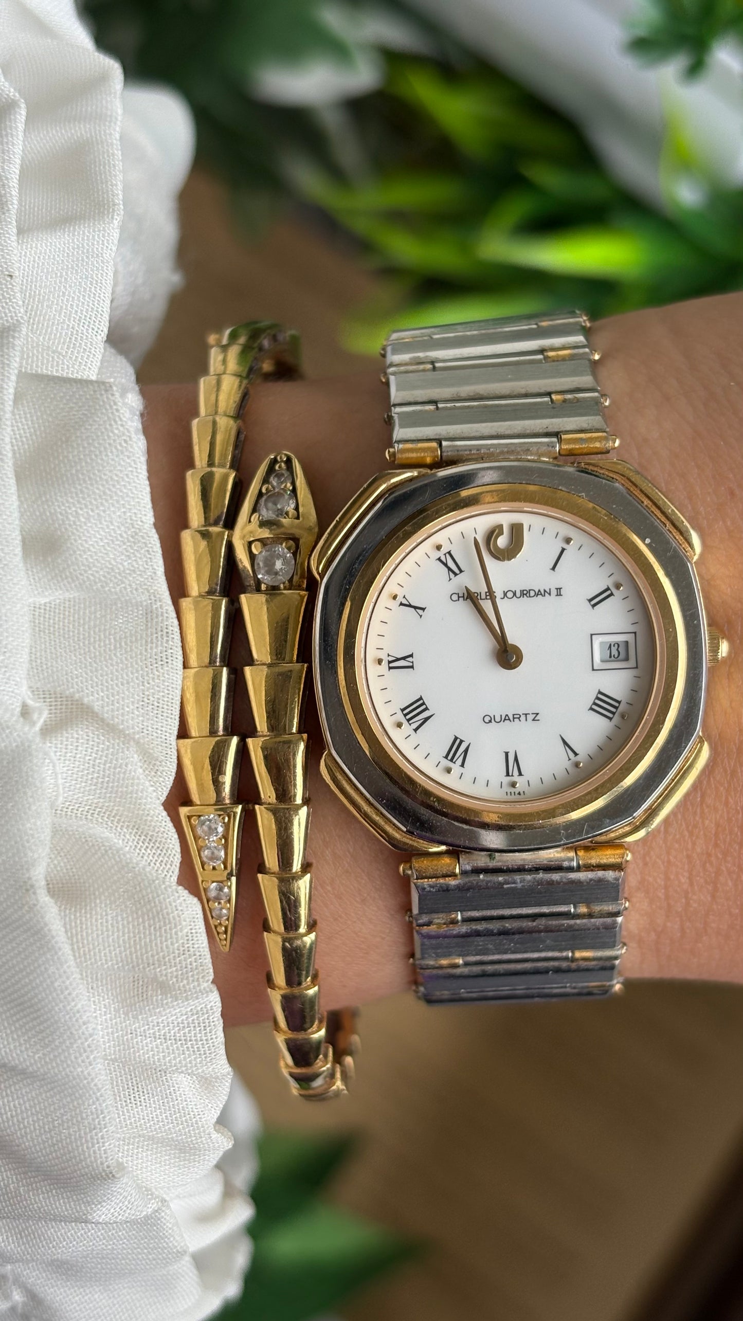 Vintage Charles Jourdan Watch in Two-Tone Roman Dial with Date Window