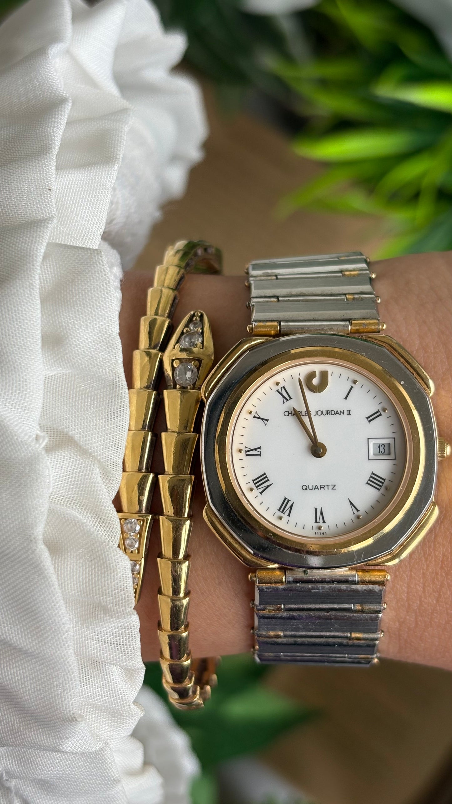 Vintage Charles Jourdan Watch in Two-Tone Roman Dial with Date Window