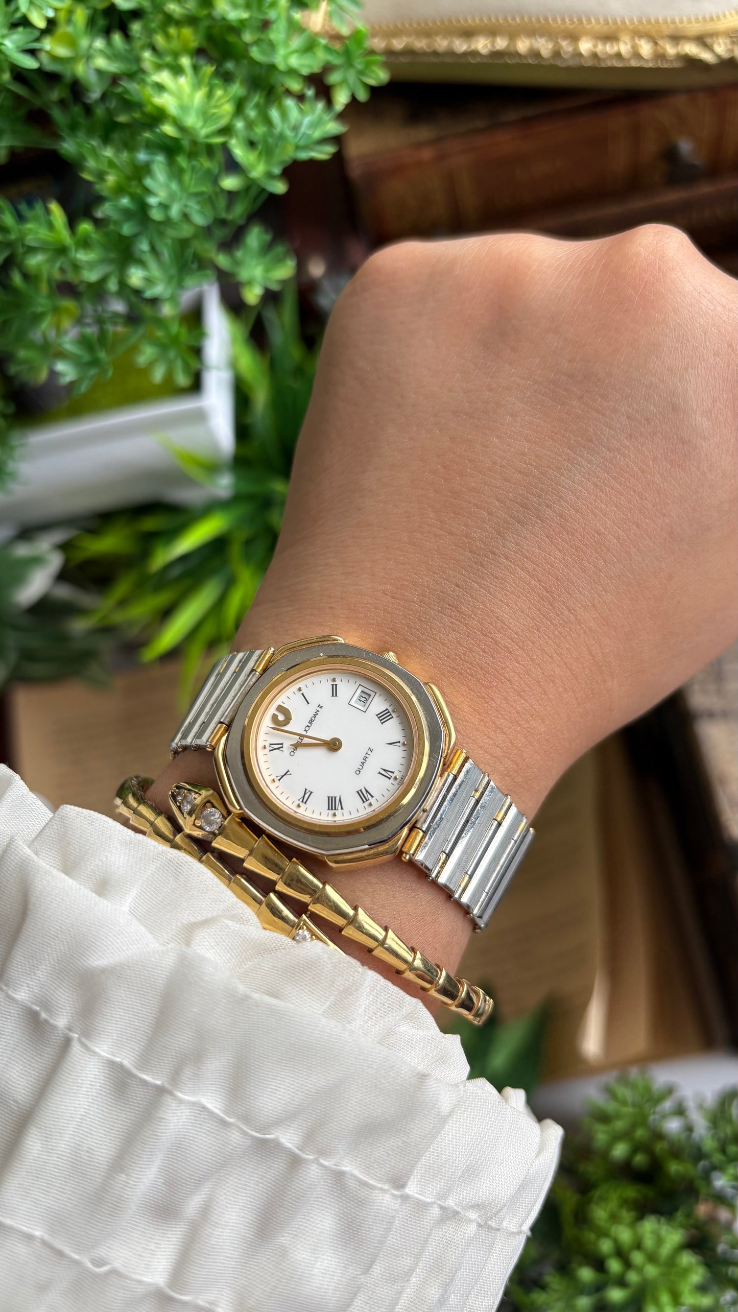Vintage Charles Jourdan Watch in Two-Tone Roman Dial with Date Window