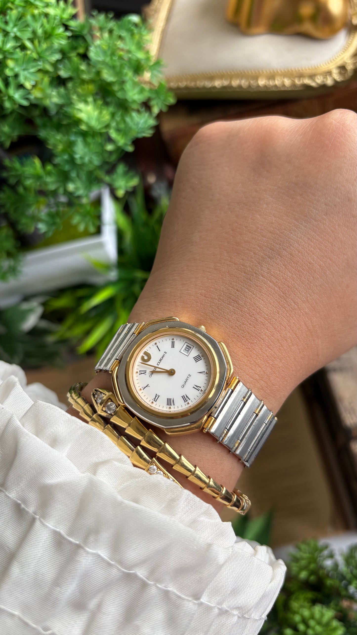 Vintage Charles Jourdan Watch in Two-Tone Roman Dial with Date Window