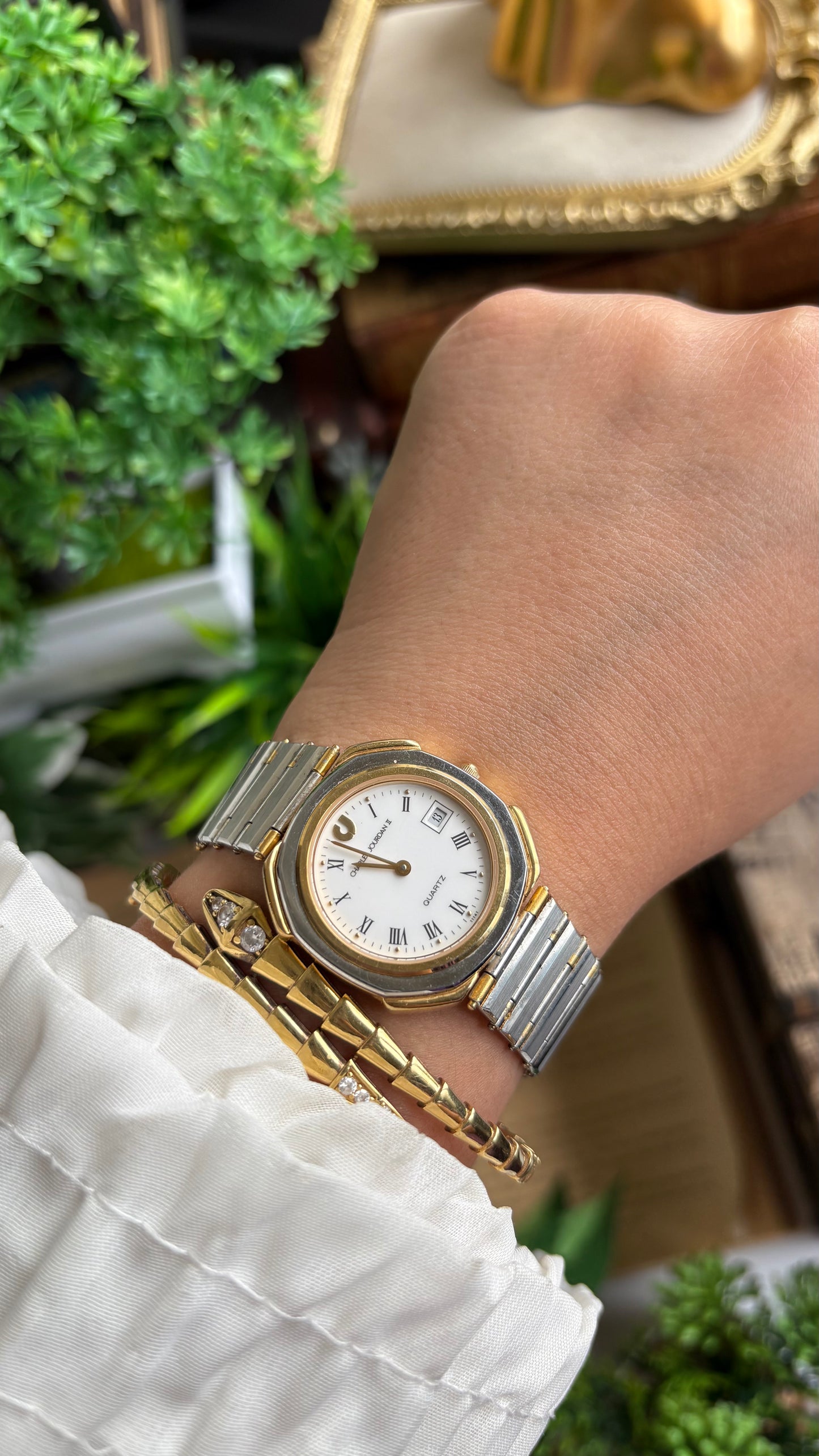 Vintage Charles Jourdan Watch in Two-Tone Roman Dial with Date Window