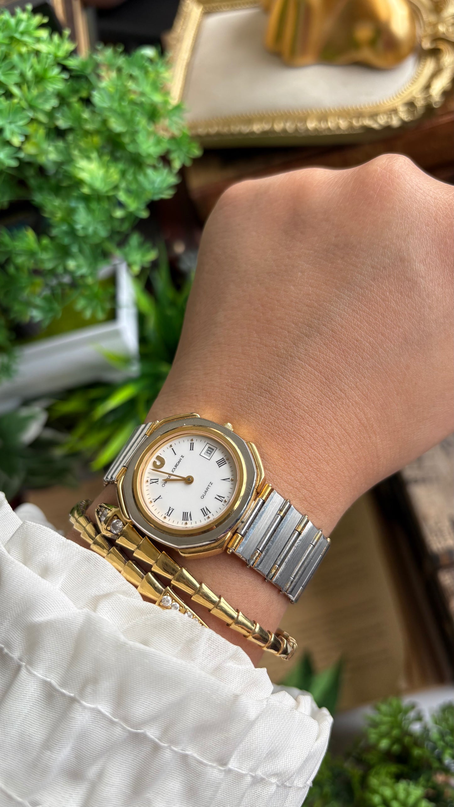 Vintage Charles Jourdan Watch in Two-Tone Roman Dial with Date Window