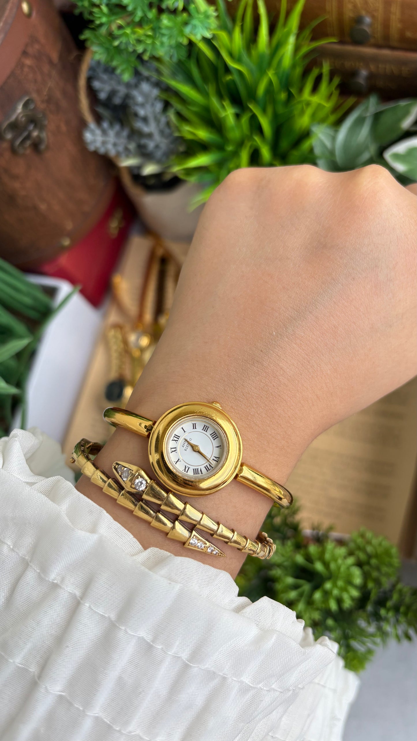 Extremely Rare Vintage Anne Klein II Watch in Gold Tone Roman Dial