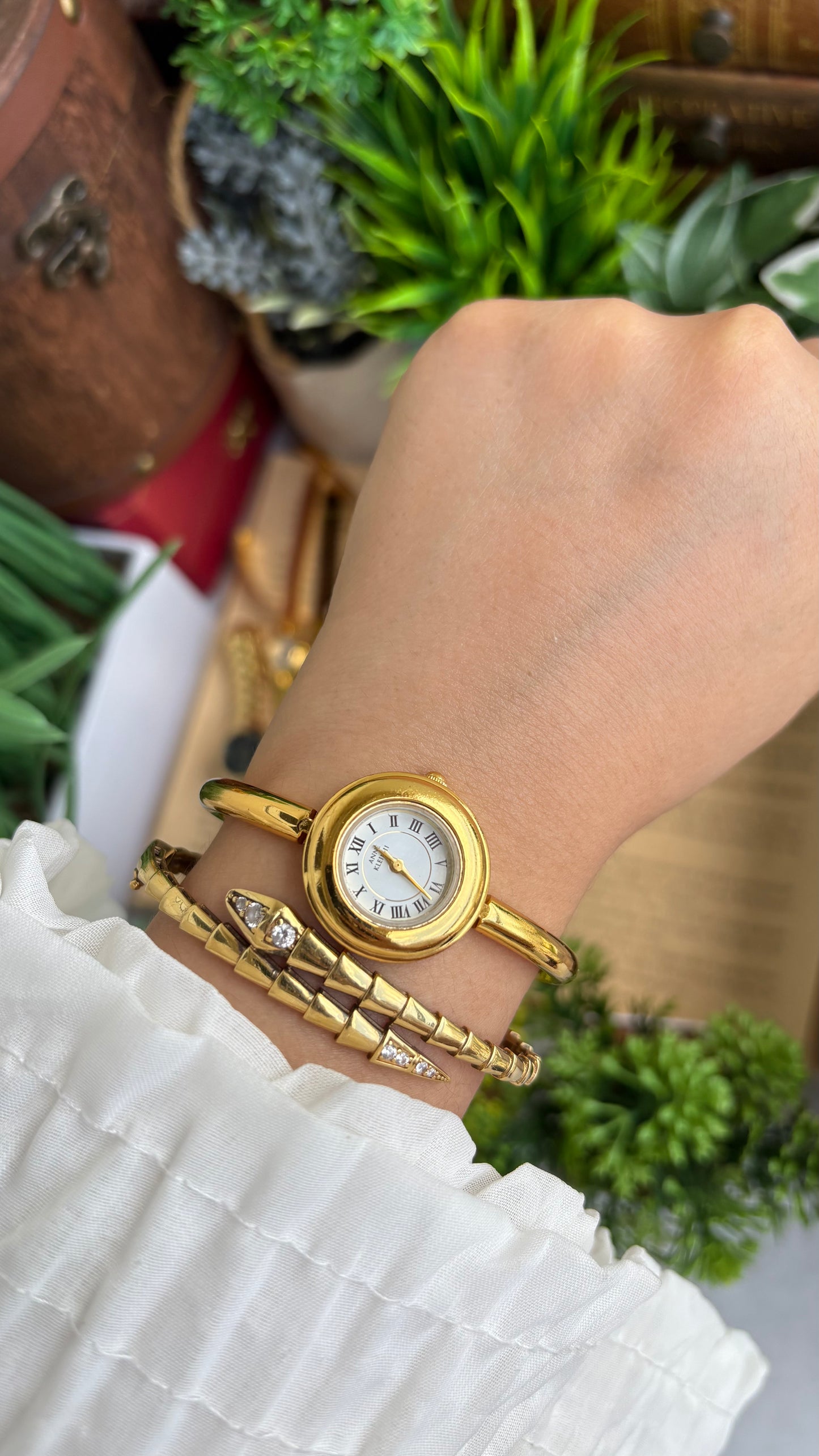 Extremely Rare Vintage Anne Klein II Watch in Gold Tone Roman Dial