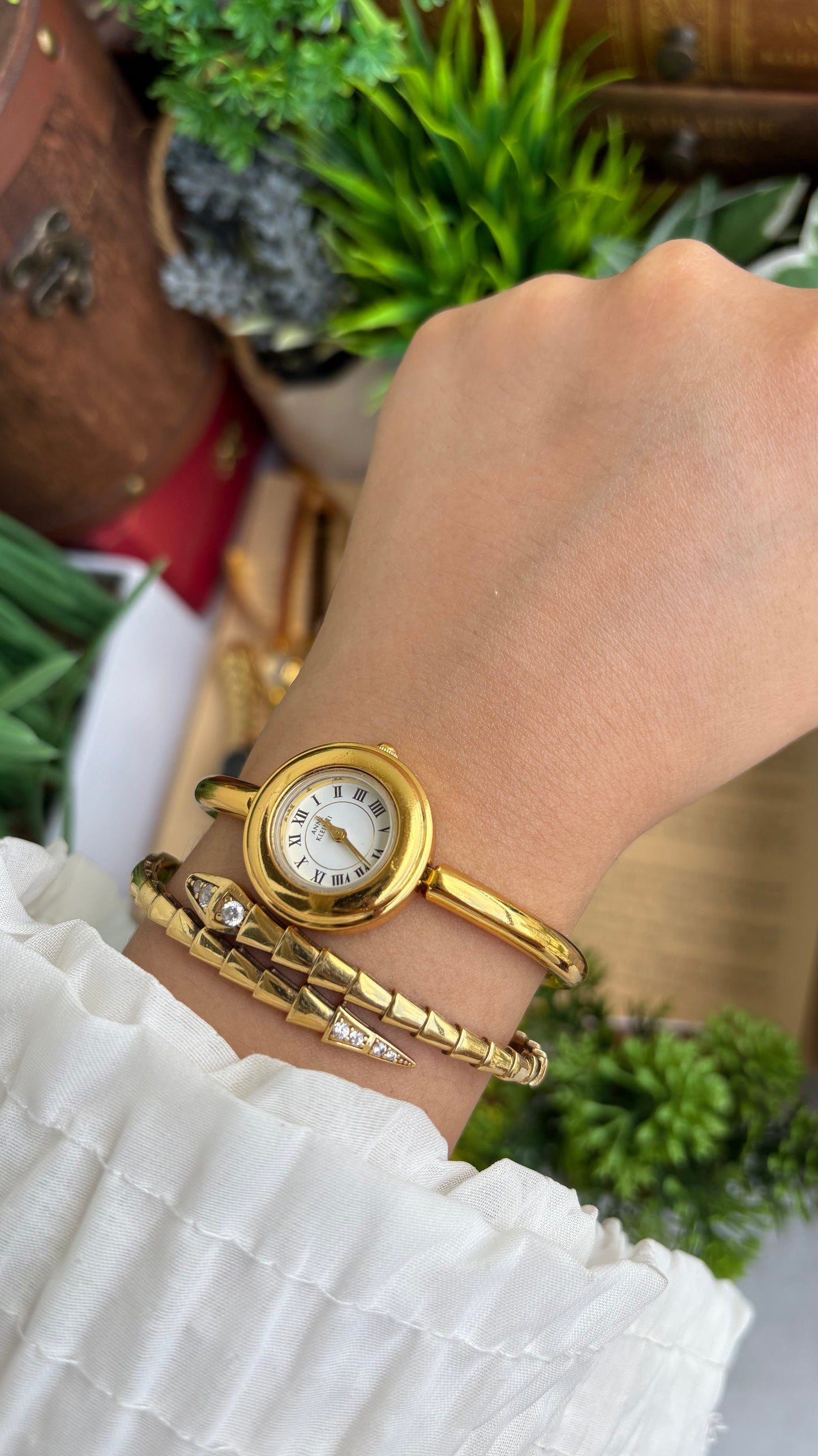 Extremely Rare Vintage Anne Klein II Watch in Gold Tone Roman Dial