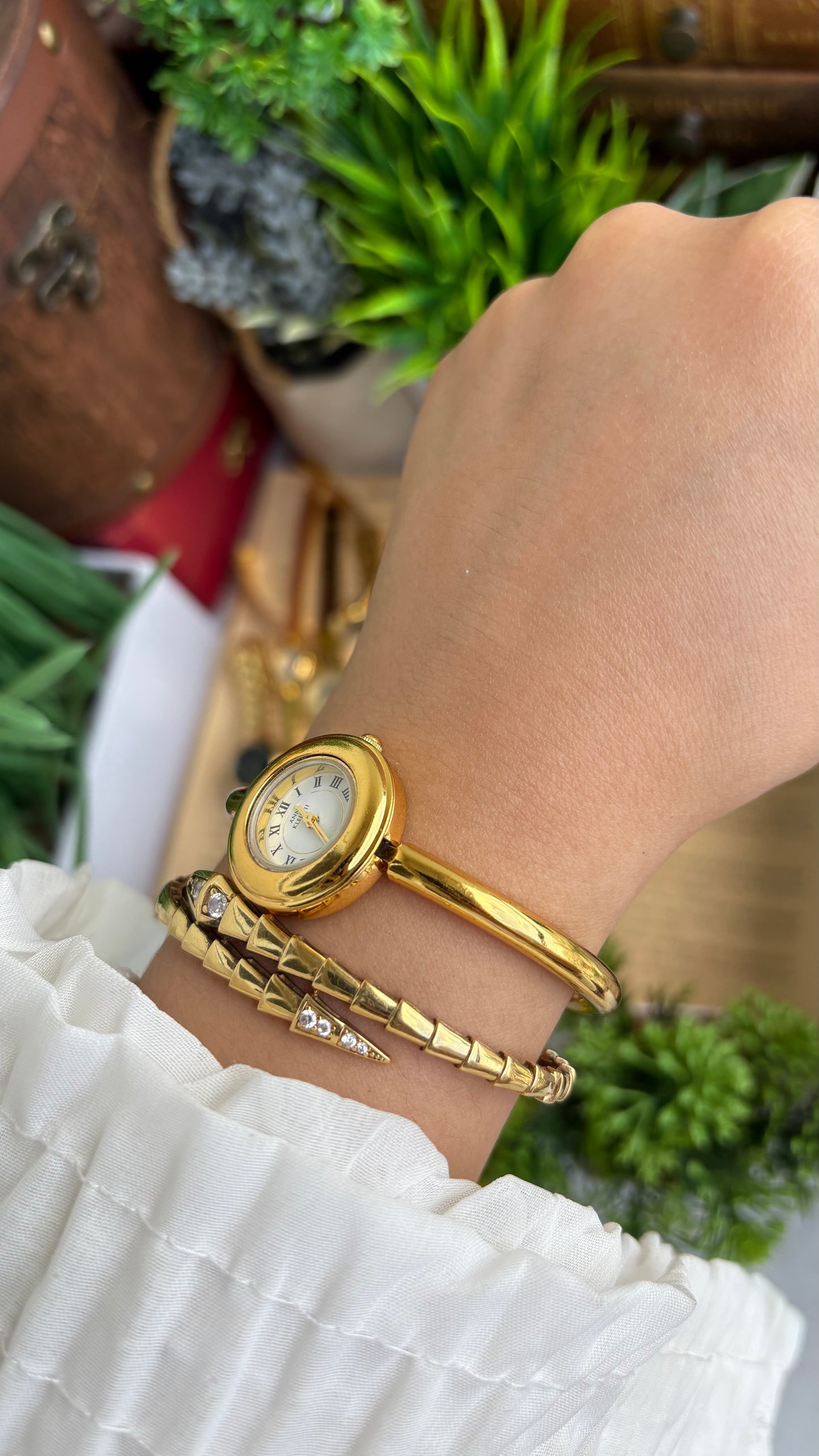 Extremely Rare Vintage Anne Klein II Watch in Gold Tone Roman Dial