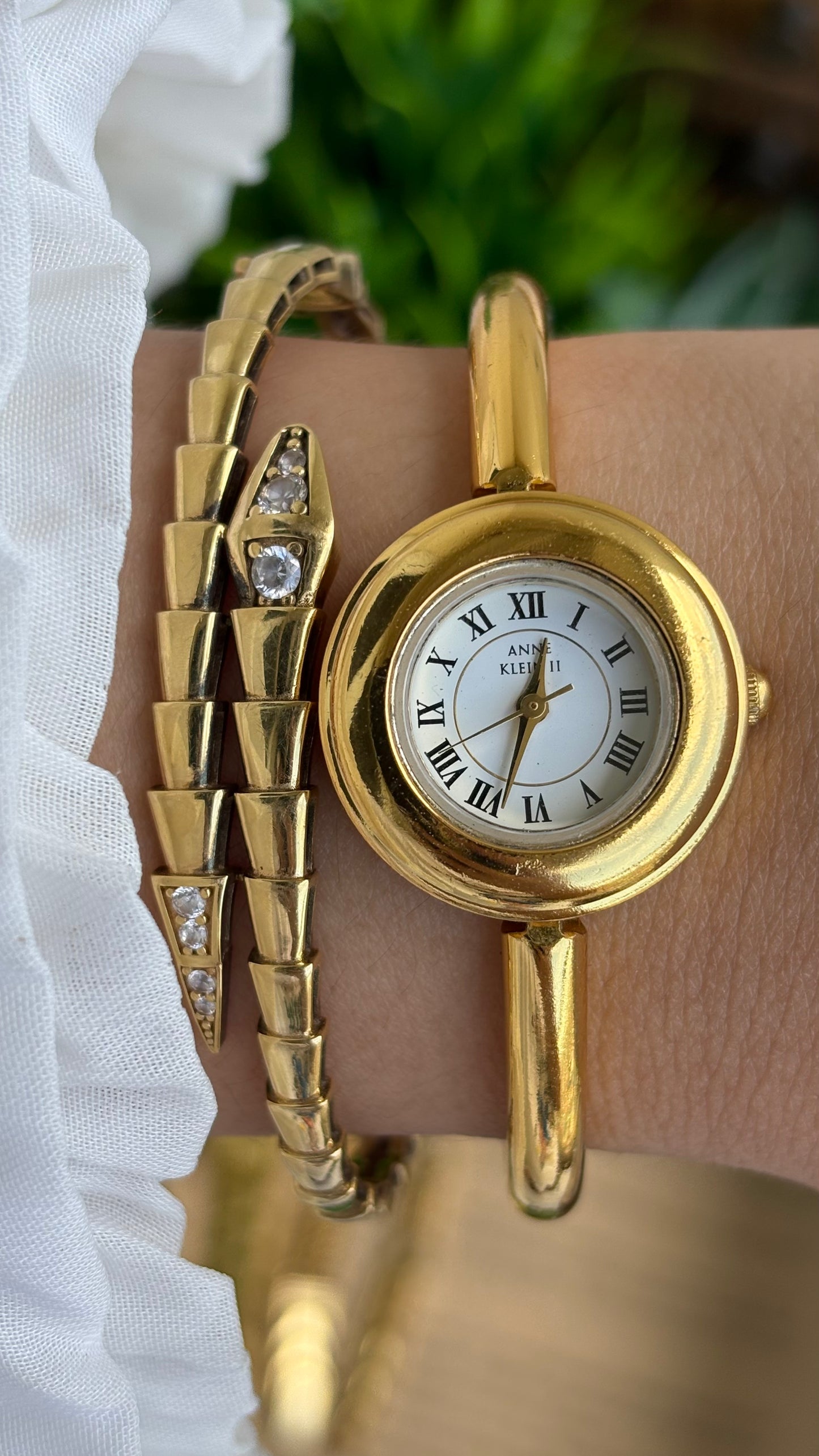 Extremely Rare Vintage Anne Klein II Watch in Gold Tone Roman Dial