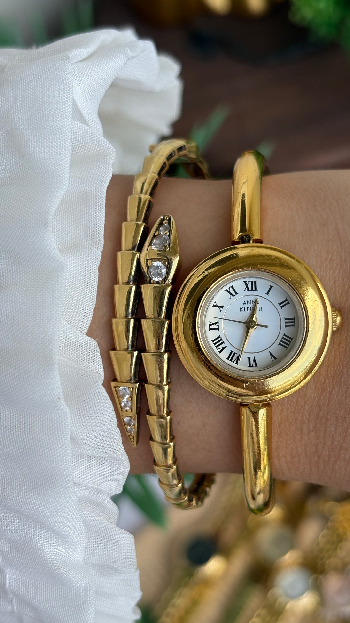Extremely Rare Vintage Anne Klein II Watch in Gold Tone Roman Dial