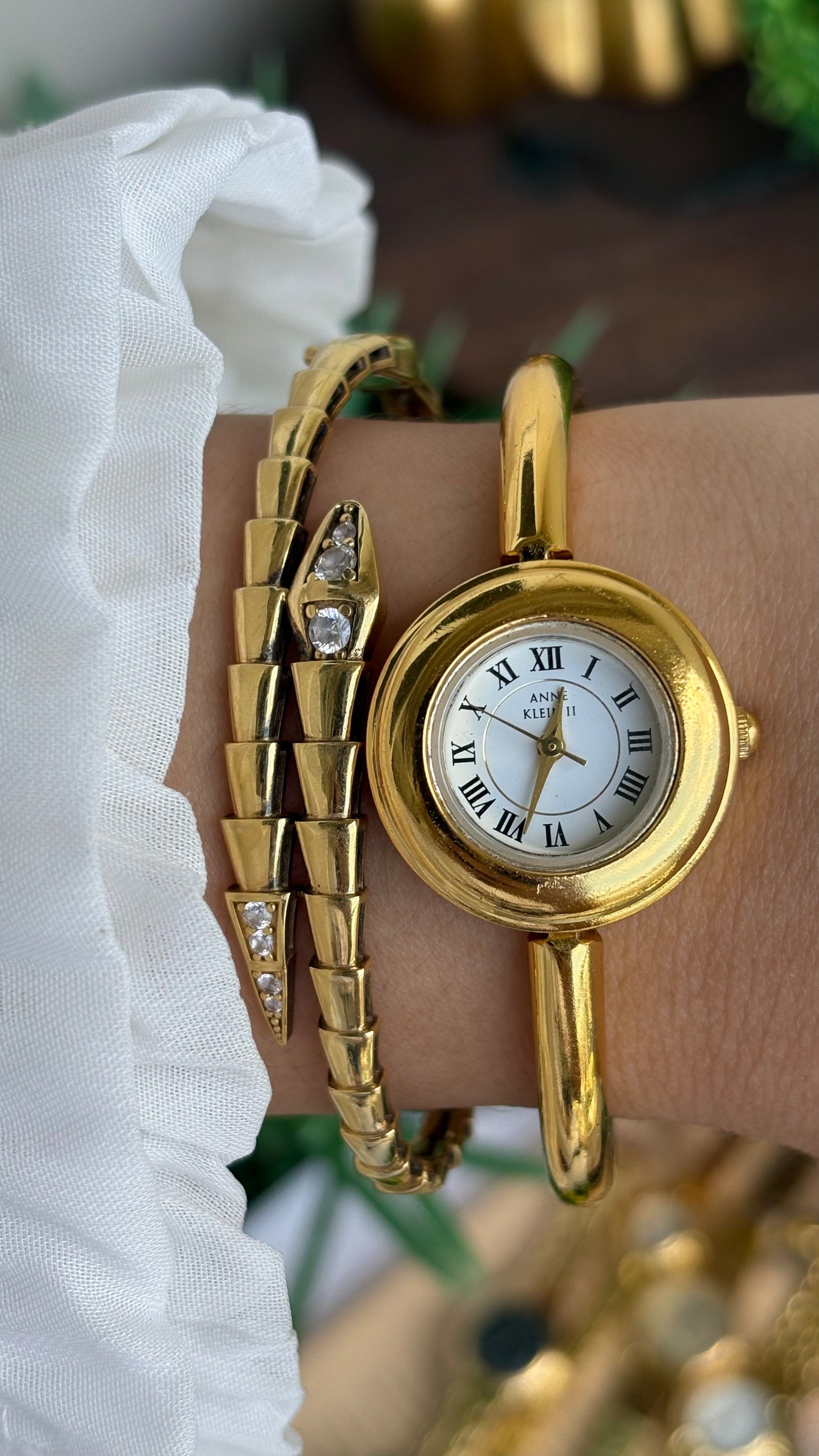 Extremely Rare Vintage Anne Klein II Watch in Gold Tone Roman Dial