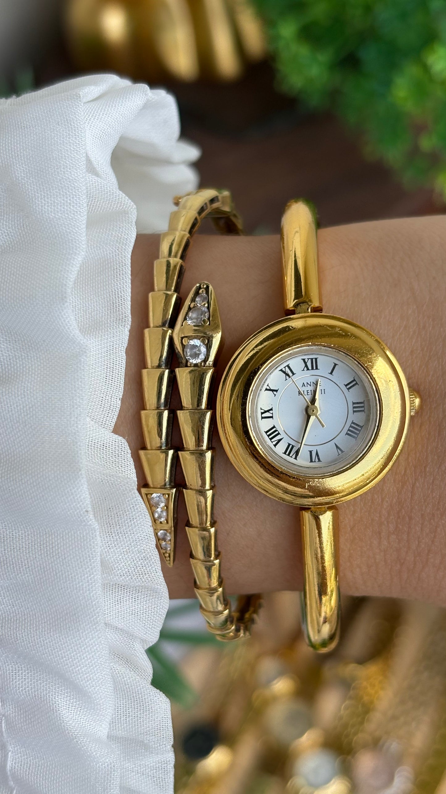 Extremely Rare Vintage Anne Klein II Watch in Gold Tone Roman Dial