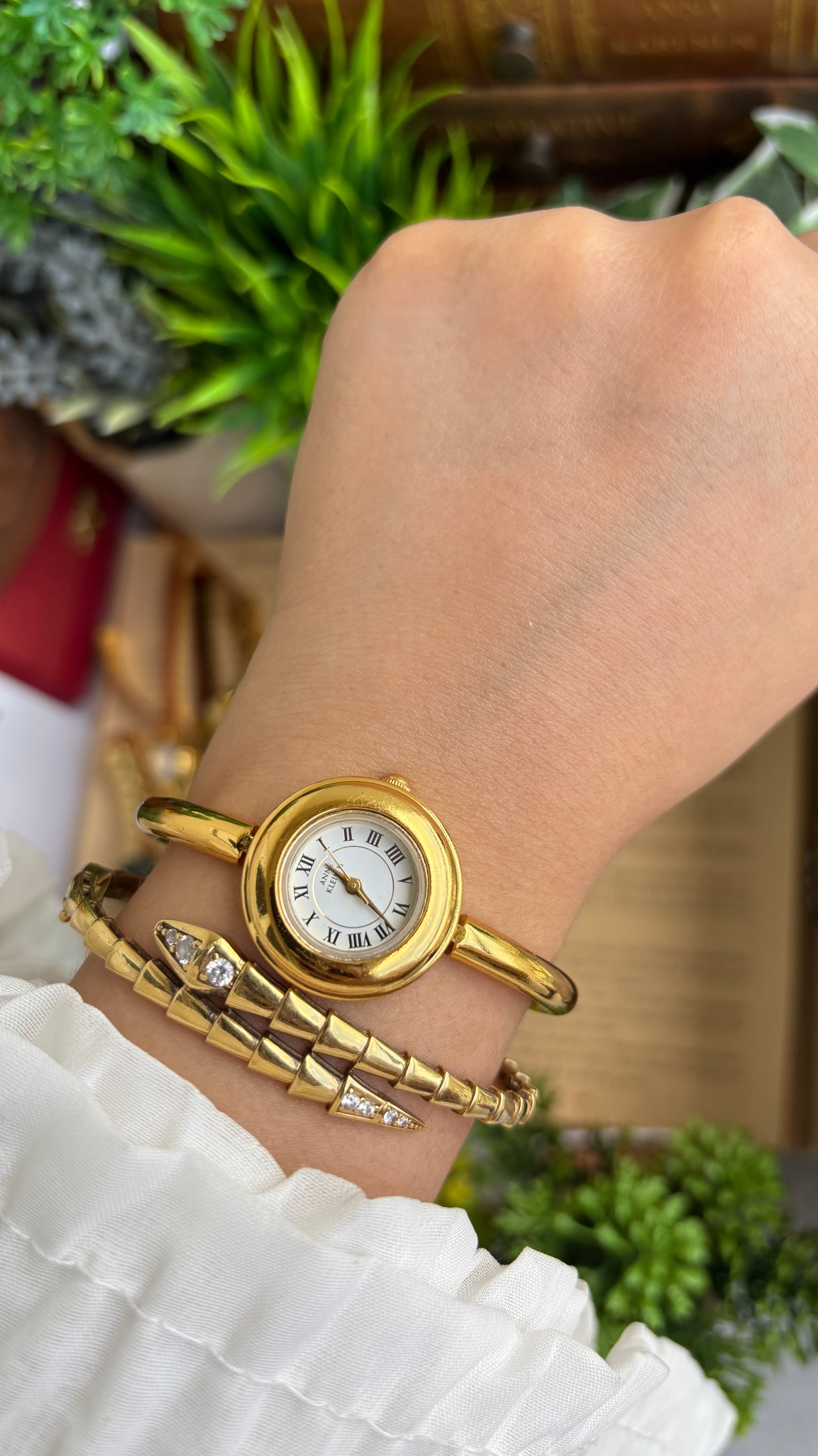 Extremely Rare Vintage Anne Klein II Watch in Gold Tone Roman Dial