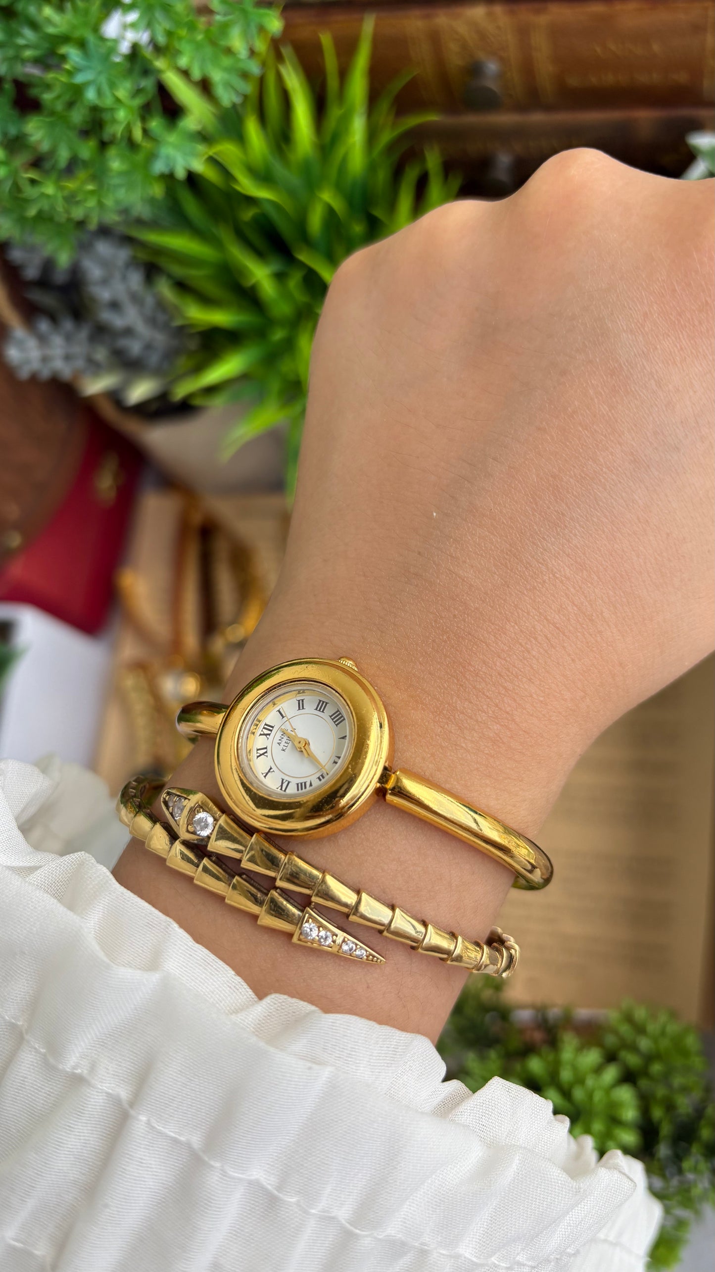 Extremely Rare Vintage Anne Klein II Watch in Gold Tone Roman Dial
