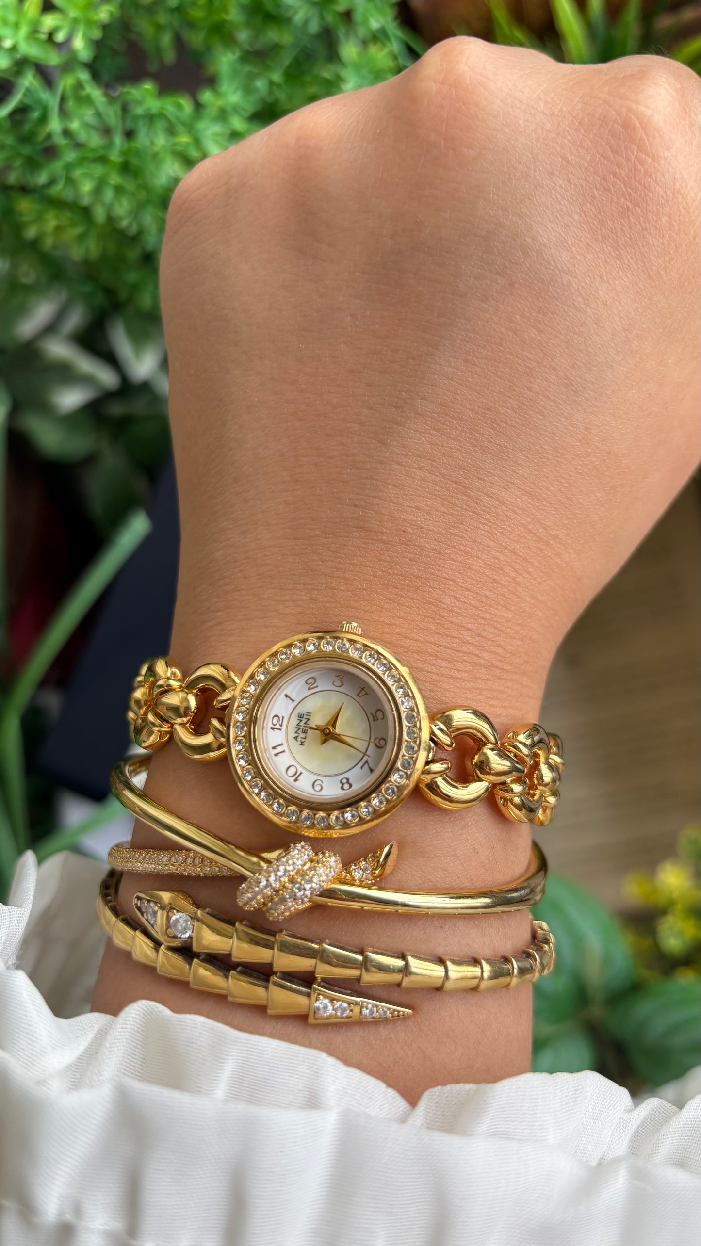 Vintage Anne Klein II Interchangeable Bezel Set Watch in Gold Tone and Two Leather Straps
