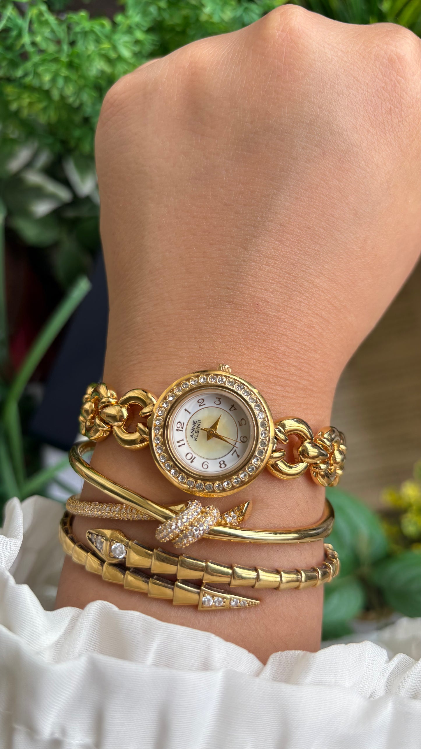 Vintage Anne Klein II Interchangeable Bezel Set Watch in Gold Tone and Two Leather Straps