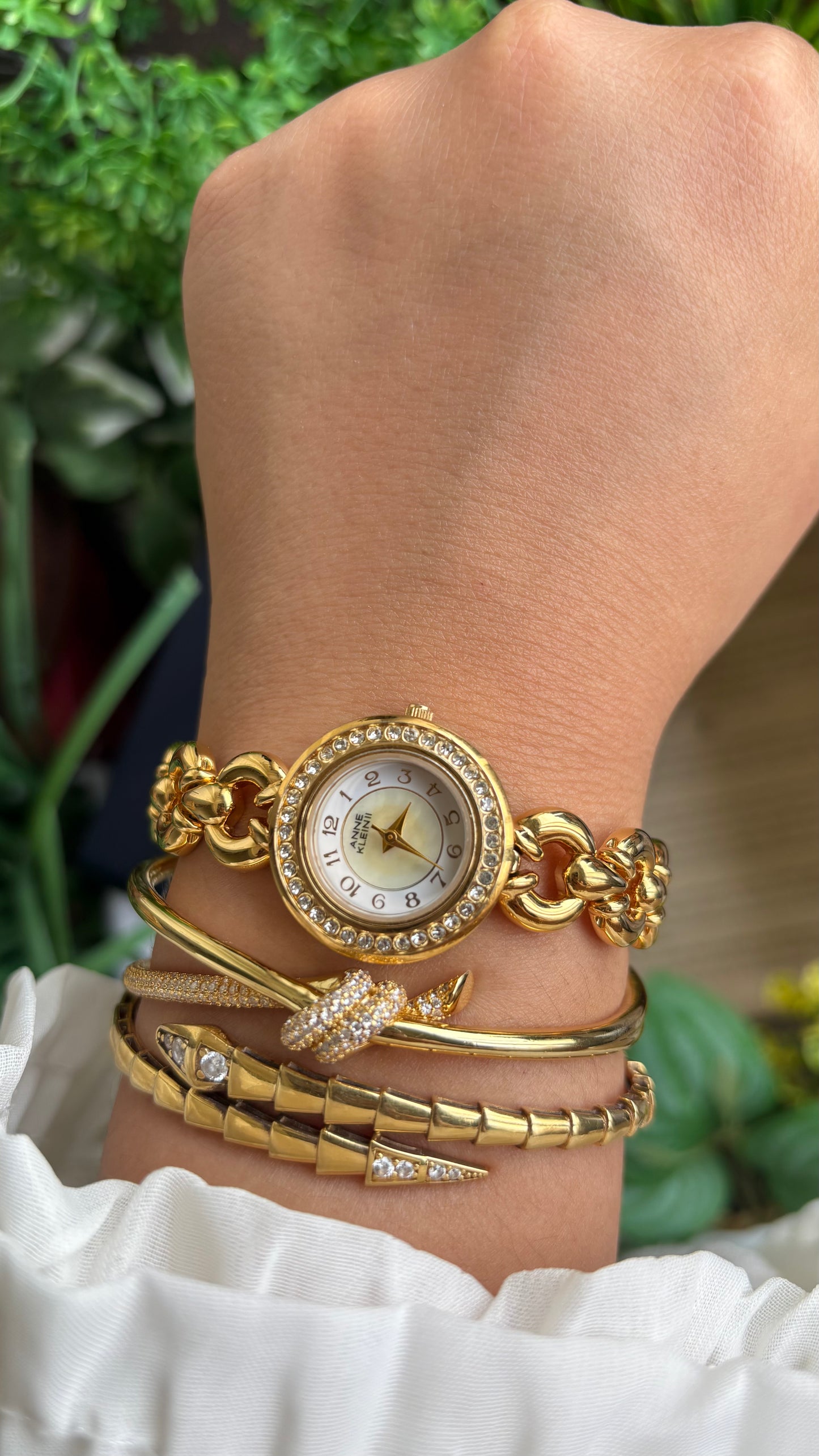 Vintage Anne Klein II Interchangeable Bezel Set Watch in Gold Tone and Two Leather Straps