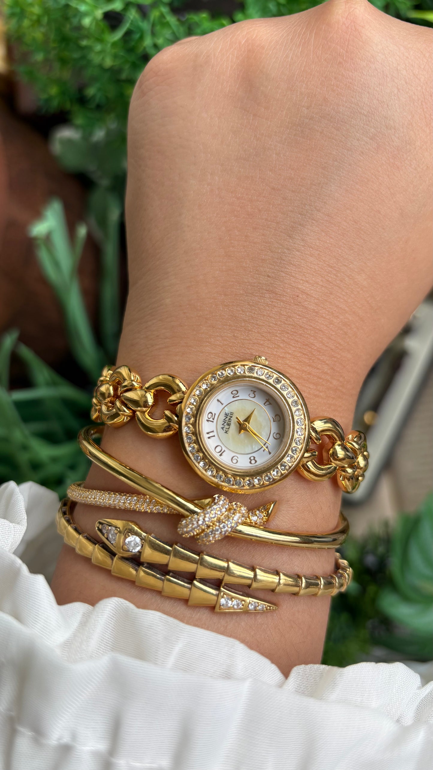 Vintage Anne Klein II Interchangeable Bezel Set Watch in Gold Tone and Two Leather Straps