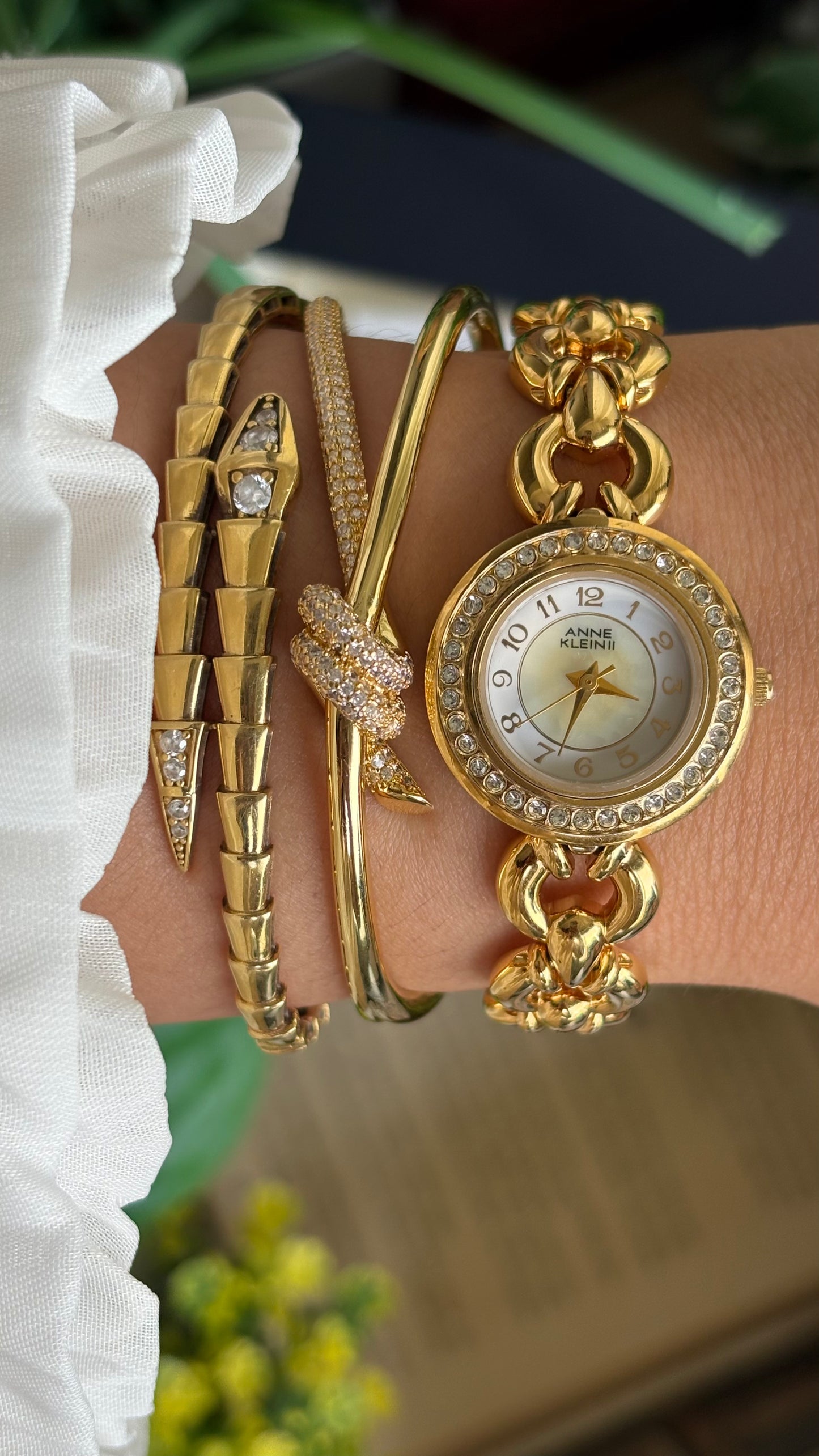 Vintage Anne Klein II Interchangeable Bezel Set Watch in Gold Tone and Two Leather Straps