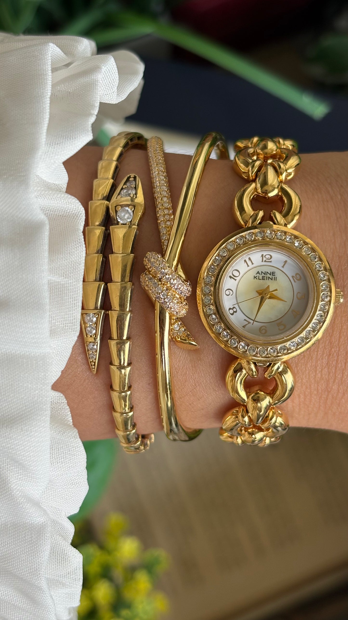 Vintage Anne Klein II Interchangeable Bezel Set Watch in Gold Tone and Two Leather Straps