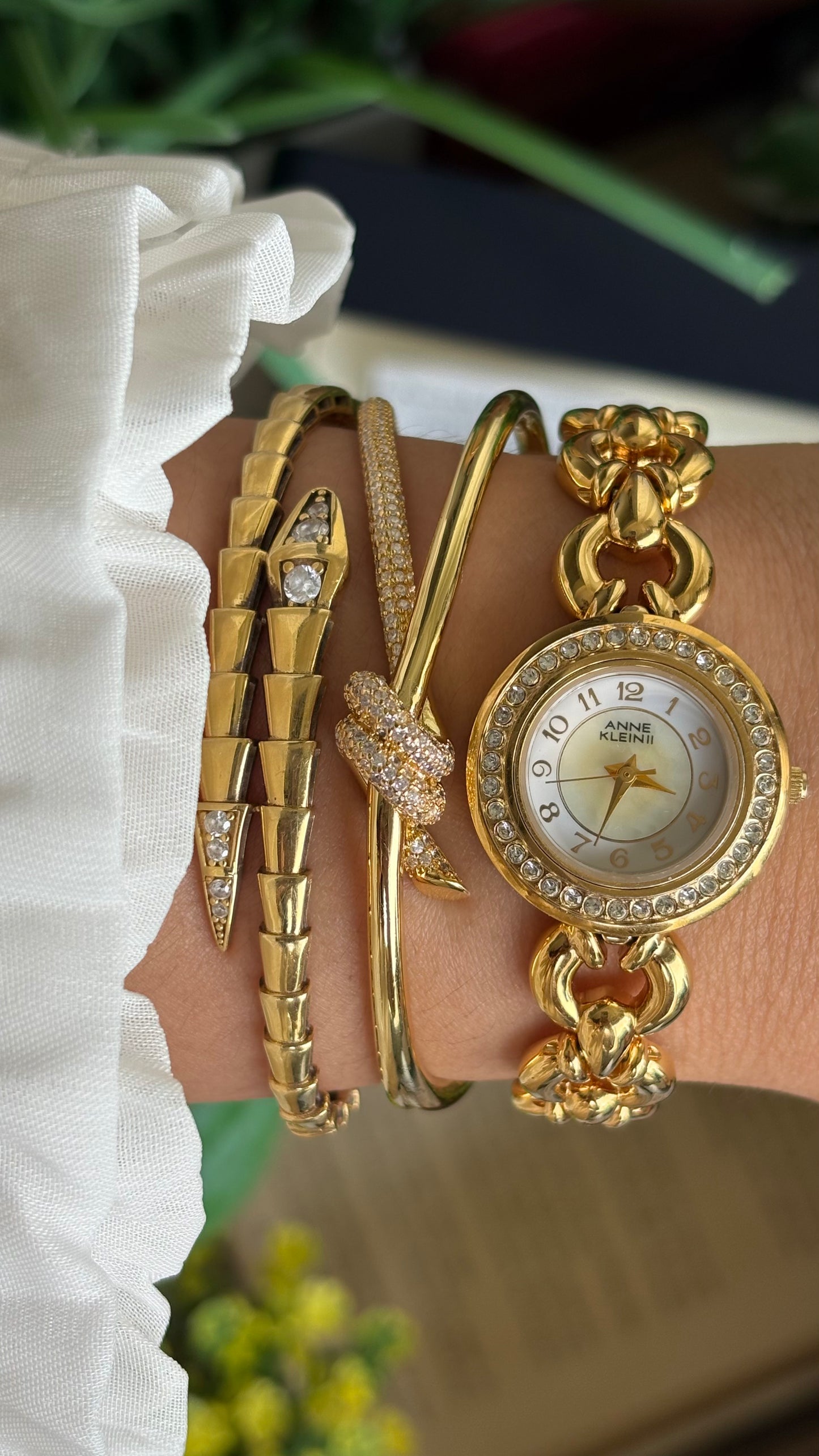 Vintage Anne Klein II Interchangeable Bezel Set Watch in Gold Tone and Two Leather Straps